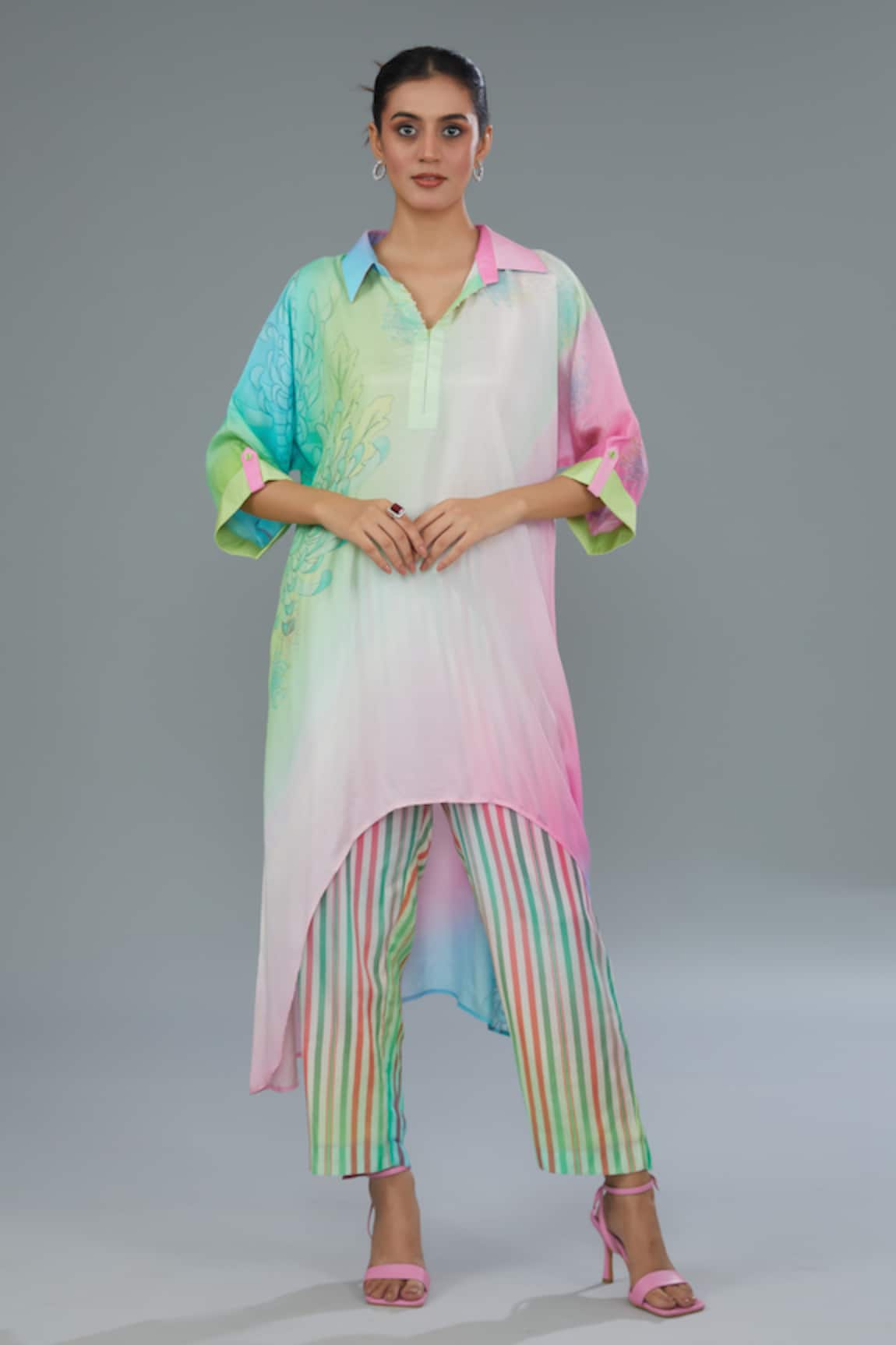 Kahani Lush Floral Placement Print Shirt Kurta & Pant Set