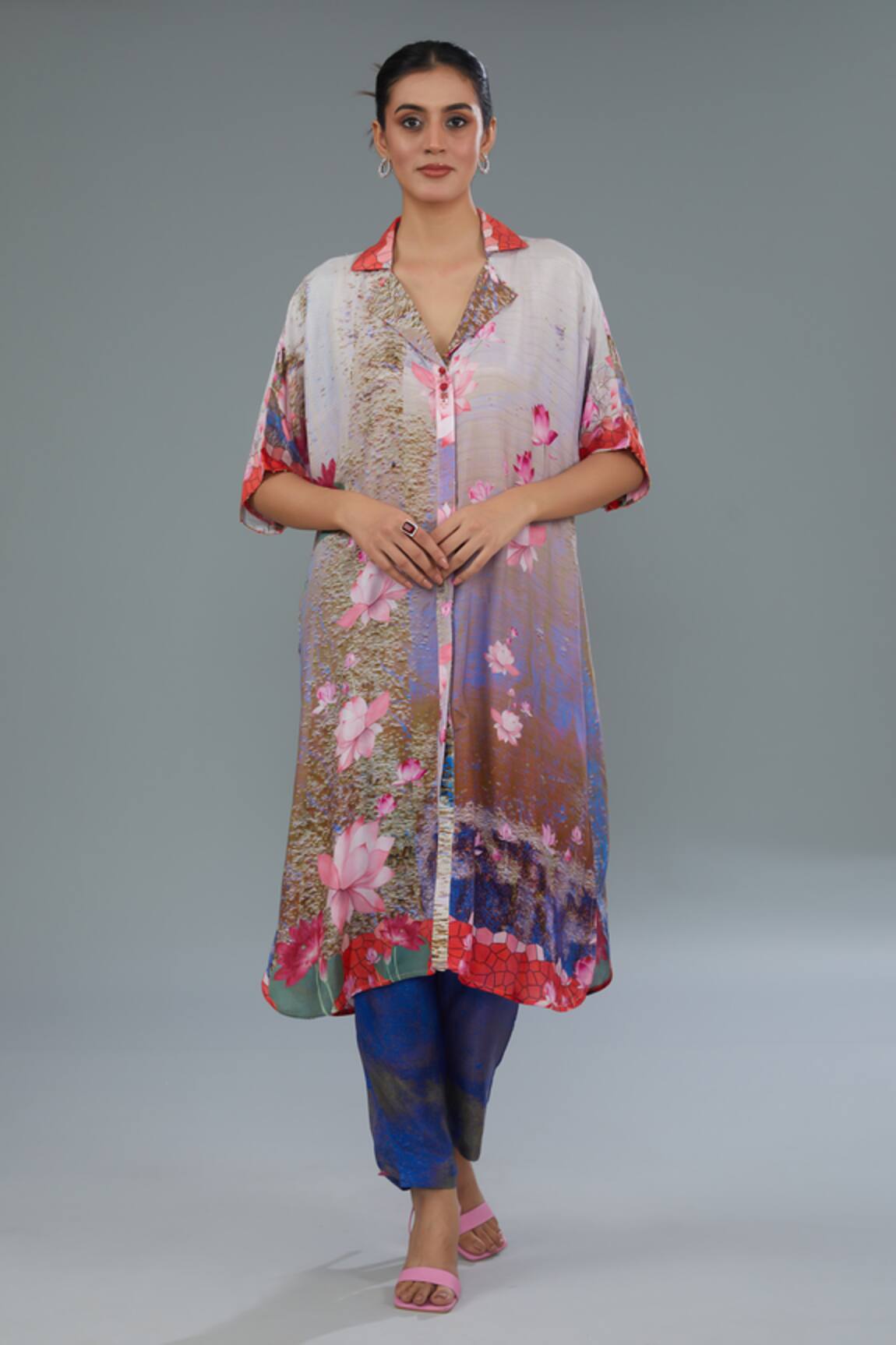 Kahani Lush Lotus Print Shirt Kurta & Pant Set