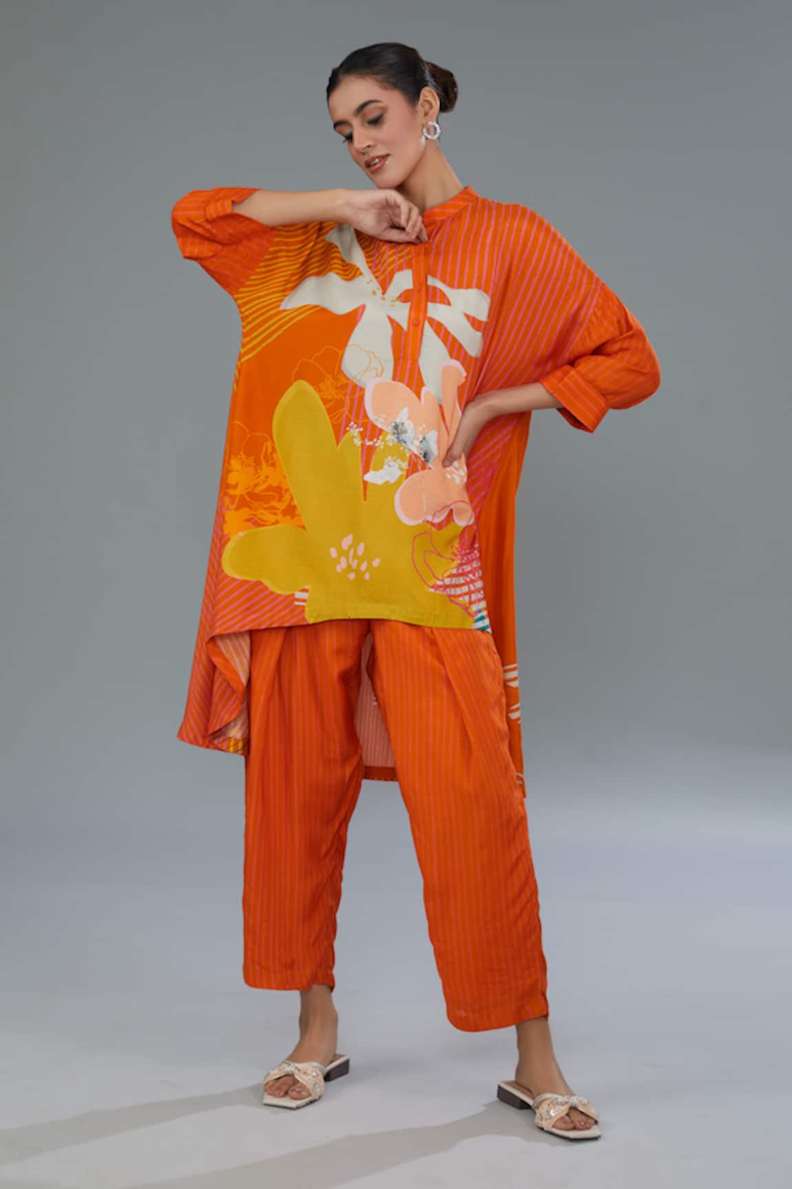 Kahani Lush Floral Print Asymmetric Shirt Kurta & Pant Set