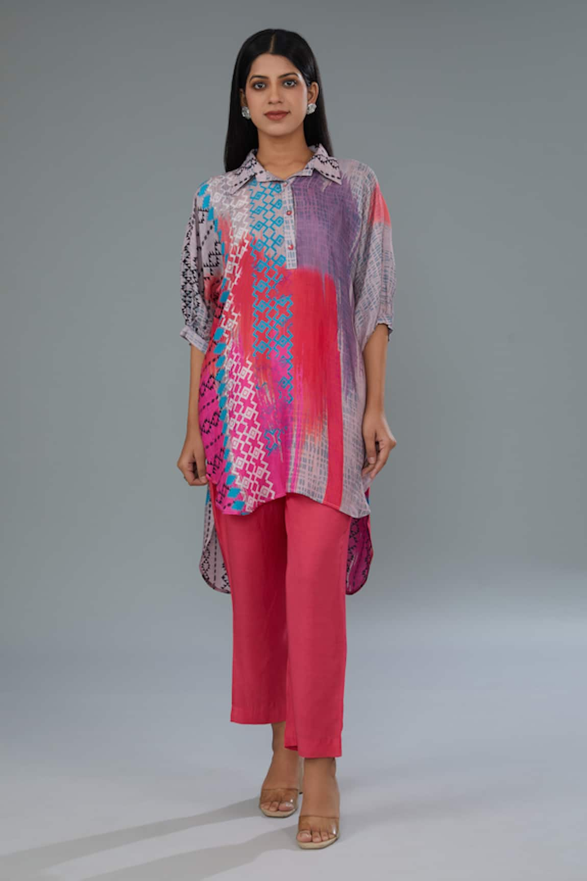 Kahani Lush Checkered Print Shirt Kurta & Pant Set