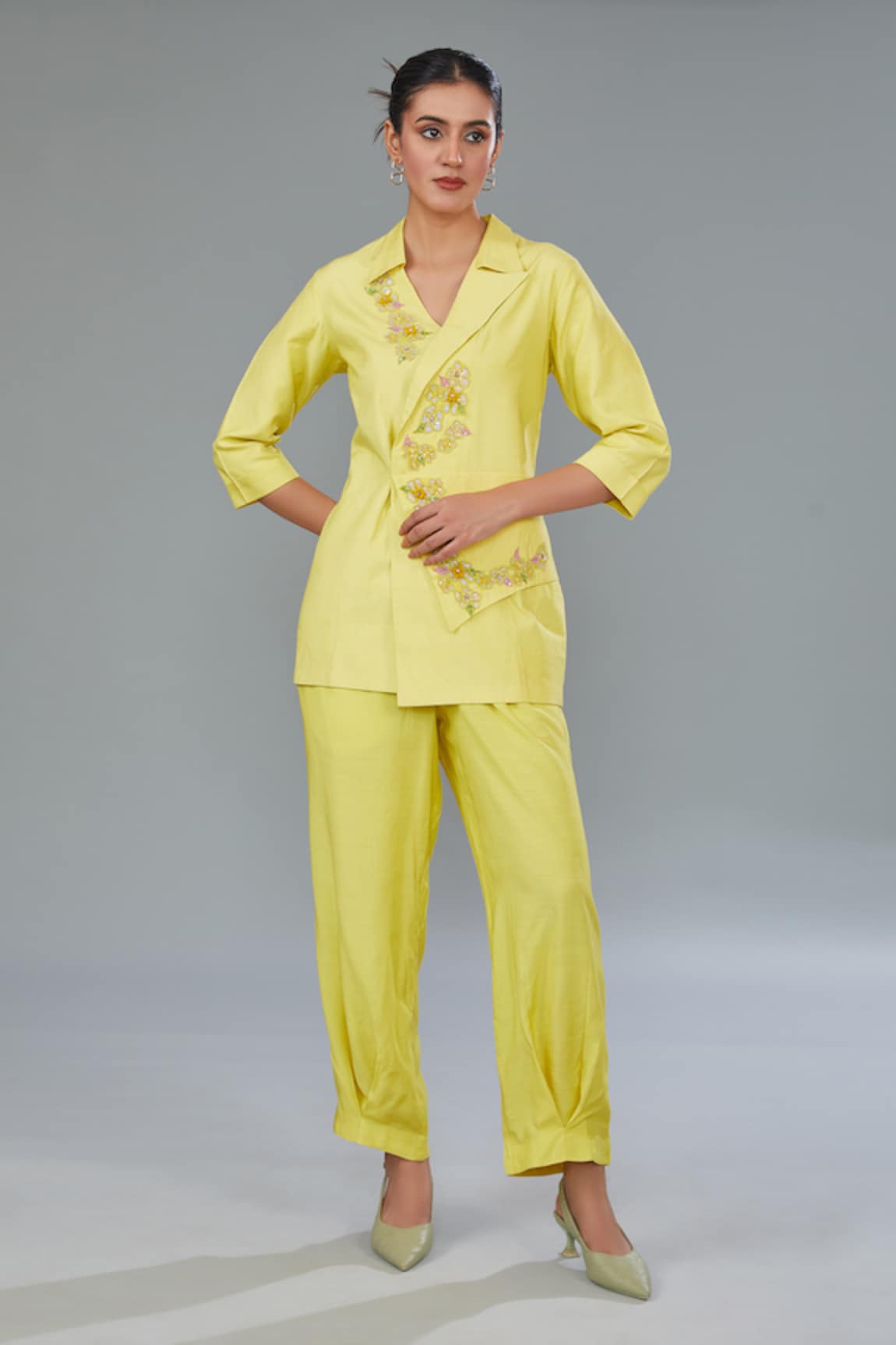 Kahani Lush Floral Applique Work Shirt & Pant Set