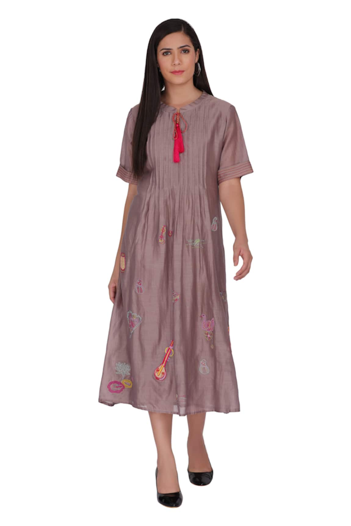 Kahani Lush Pintucked & Embroidered Chanderi Silk Dress