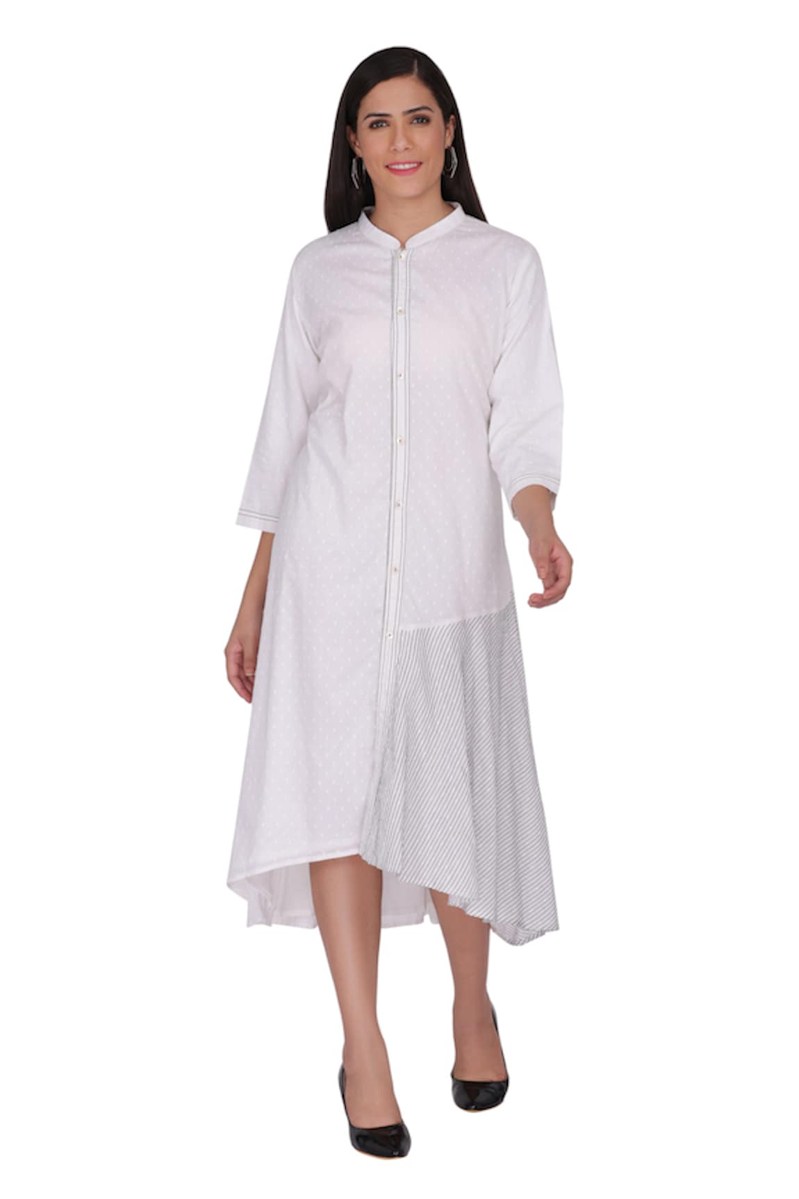 Kahani Lush Asymmetric Hem A-Line Cotton Shirt Dress