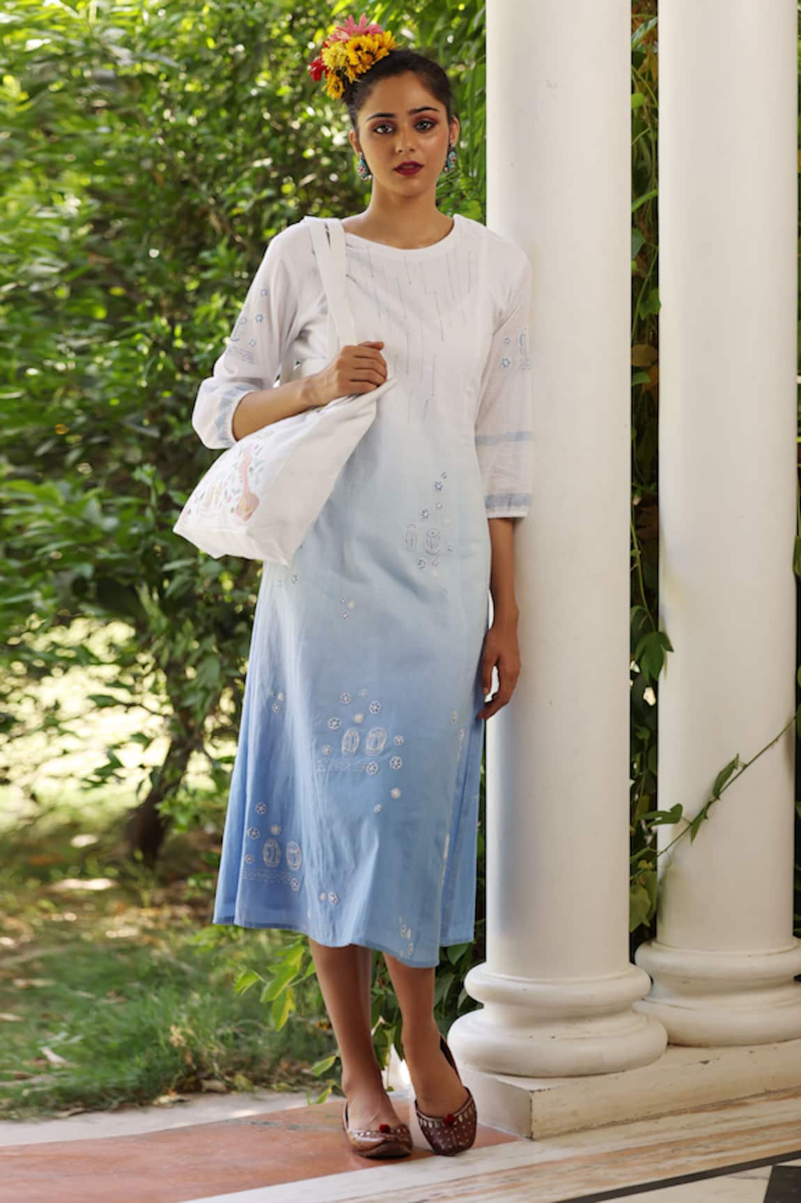 Kahani Lush Embroidered Ombre Cotton Dress