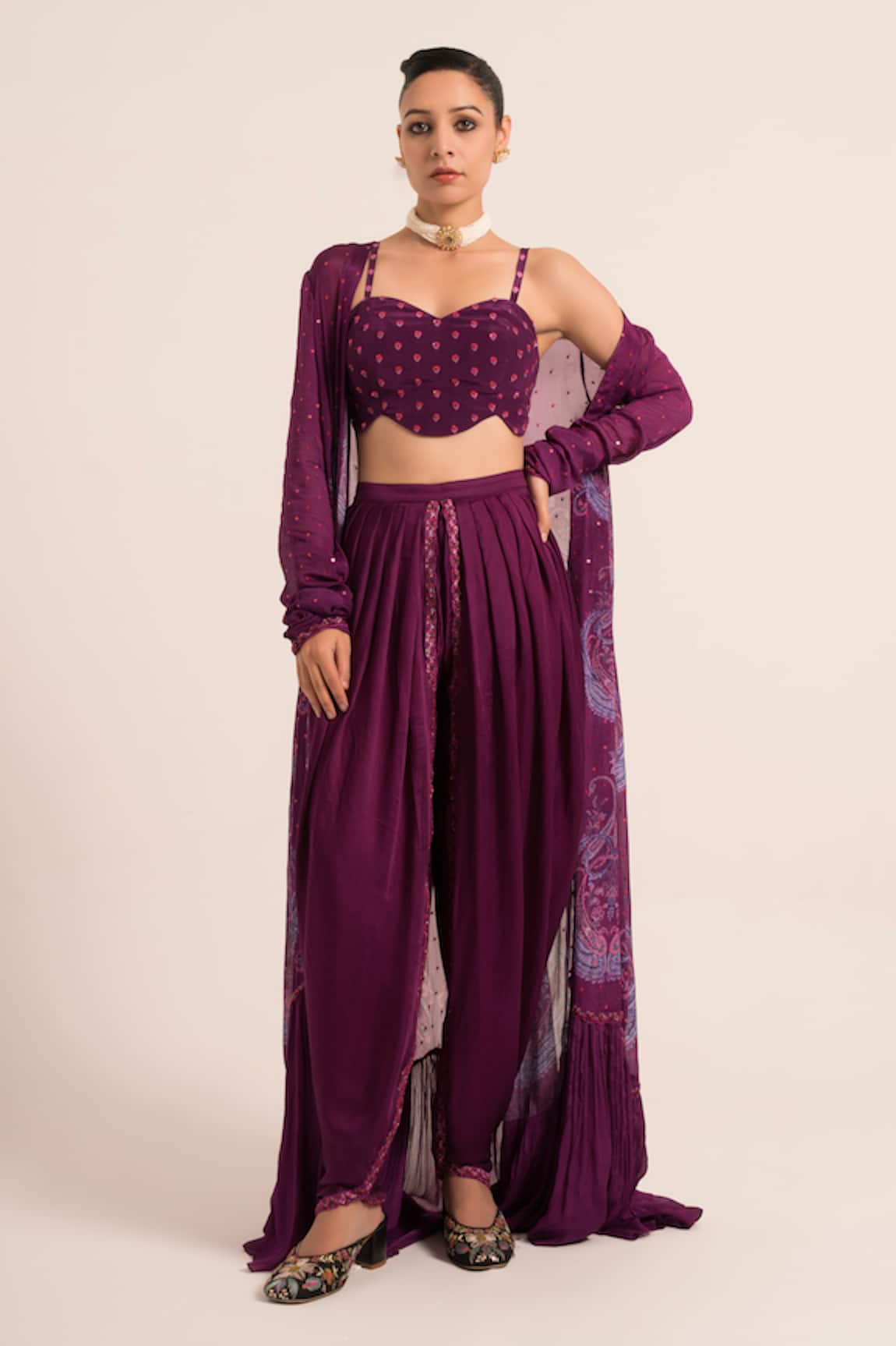 Ruhr India Sequin Embellished Cape Dhoti Set
