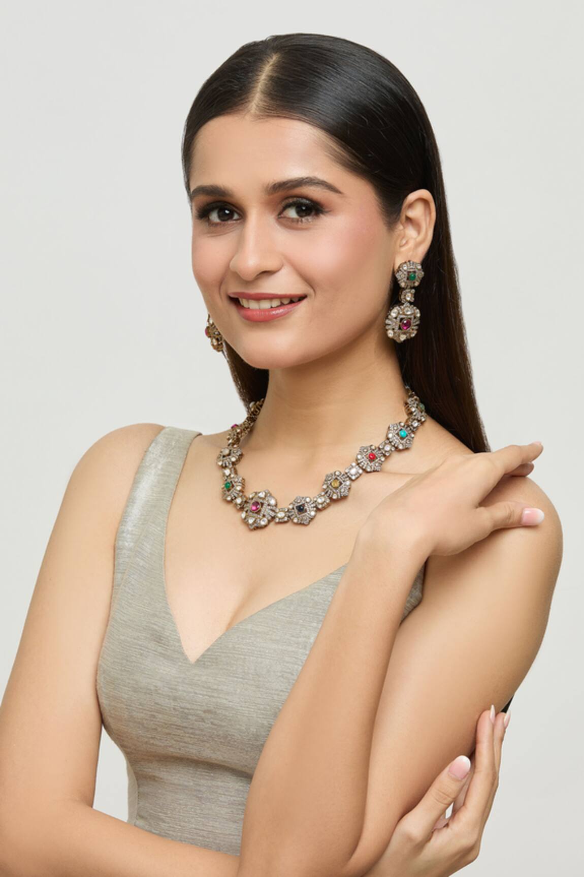 Moh-Maya By Disha Khatri Classic Victorian Fleur Encrusted Jewellery Set 