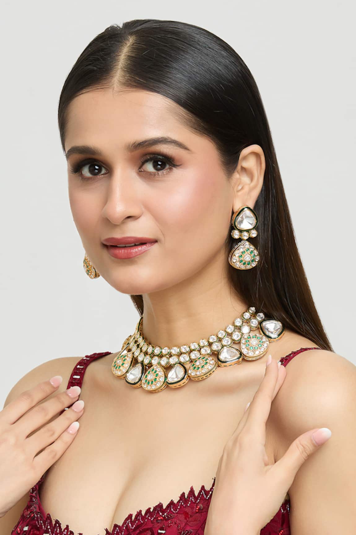 Moh-Maya By Disha Khatri Symphony Emerald Meenakari Kundan Jewellery Set 