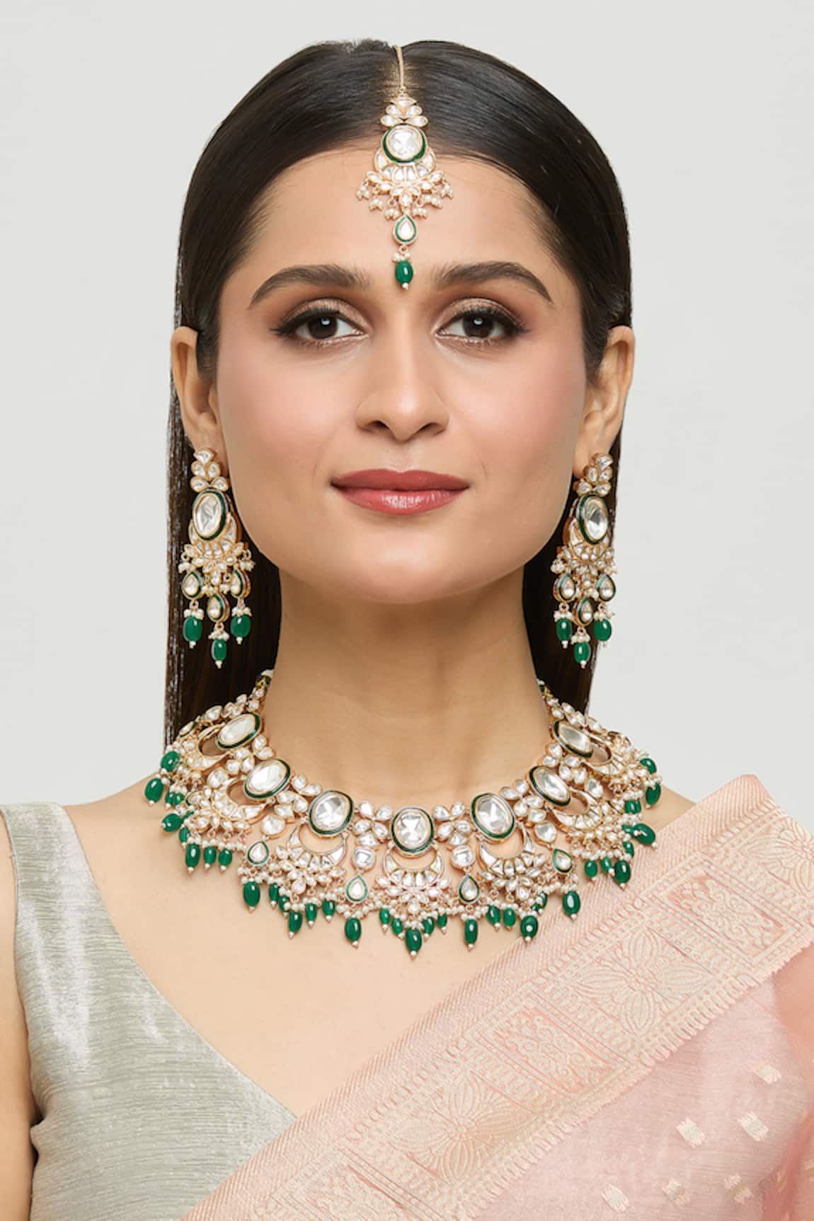 Moh-Maya By Disha Khatri Crescent Moissanite Meenakari Kundan Jewellery Set 