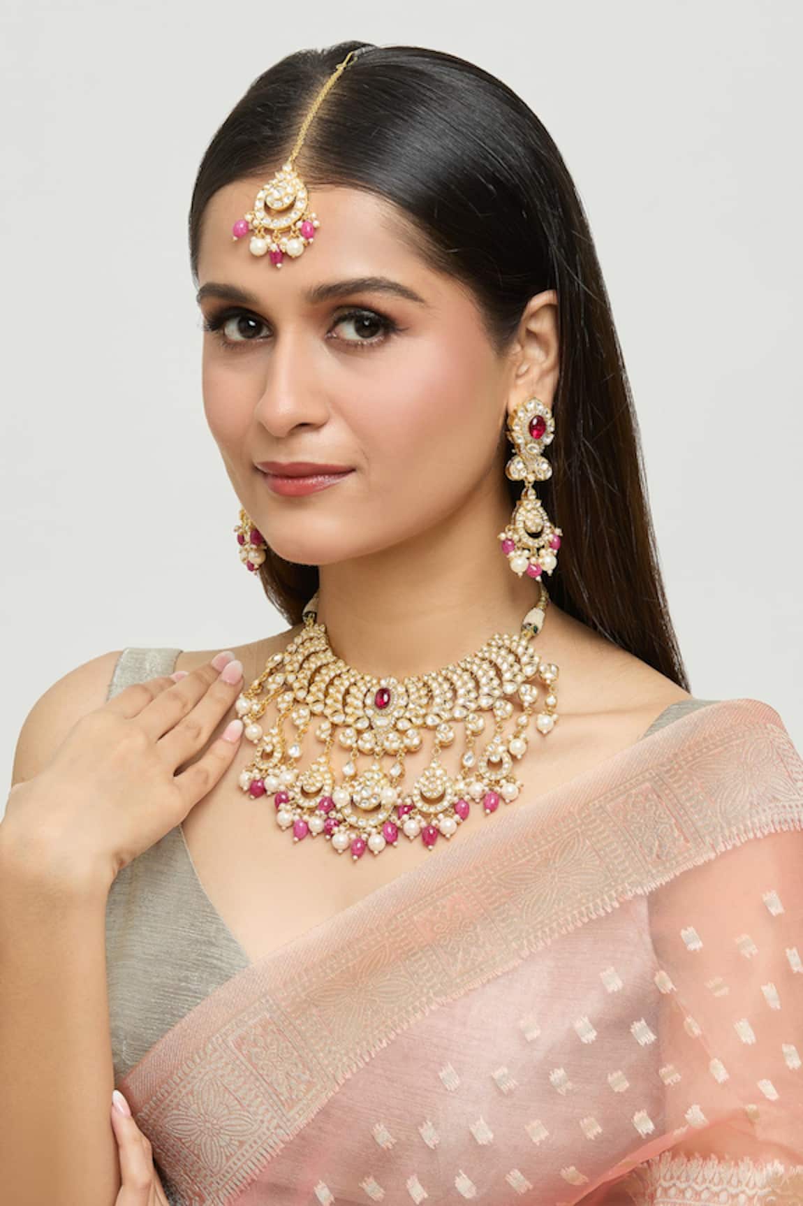 Moh-Maya By Disha Khatri Elina Tulip Ruby & Kundan Jewellery Set 