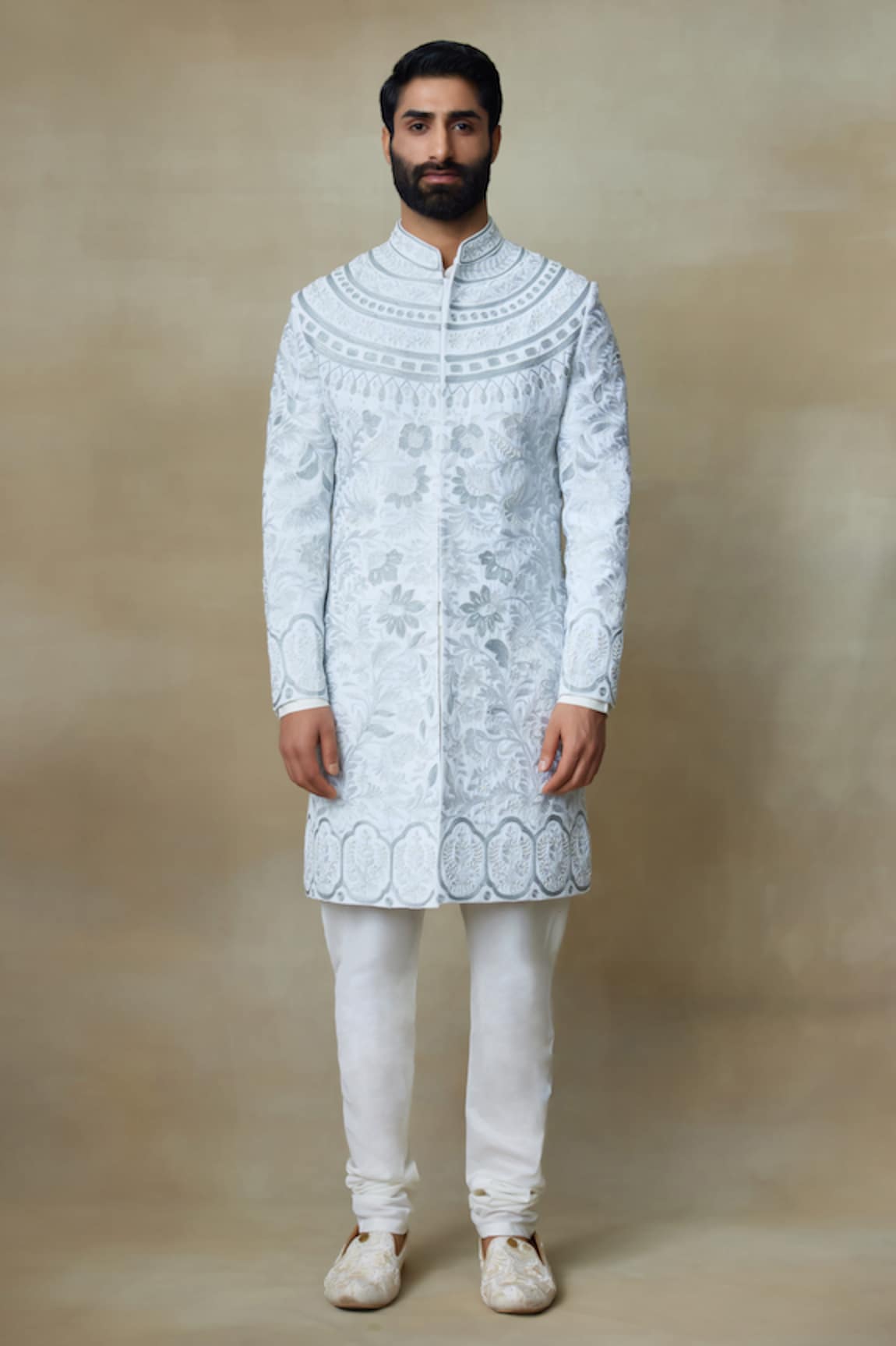 SHASHA GABA Floral Resham Work Silk Sherwani