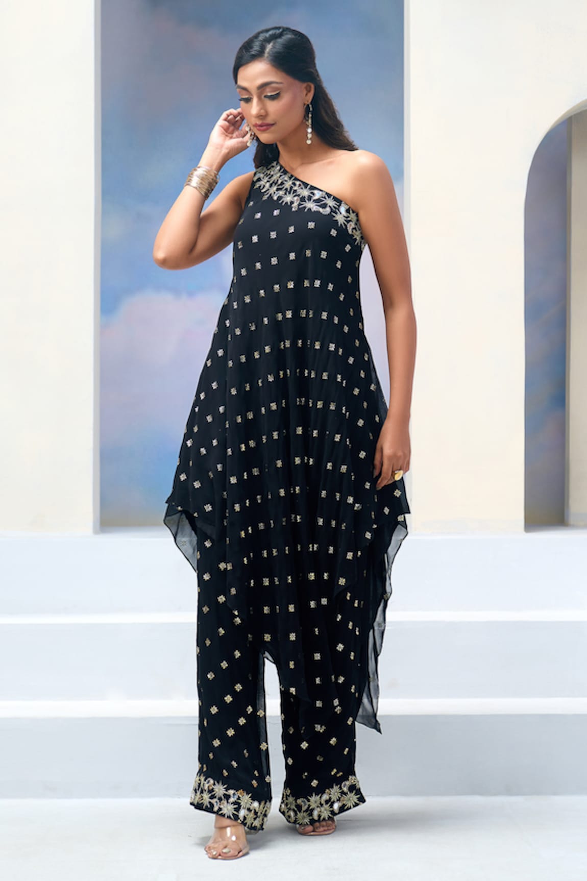 Silky Bindra x AZA Nyx Embroidered Asymmetric Tunic With Pant