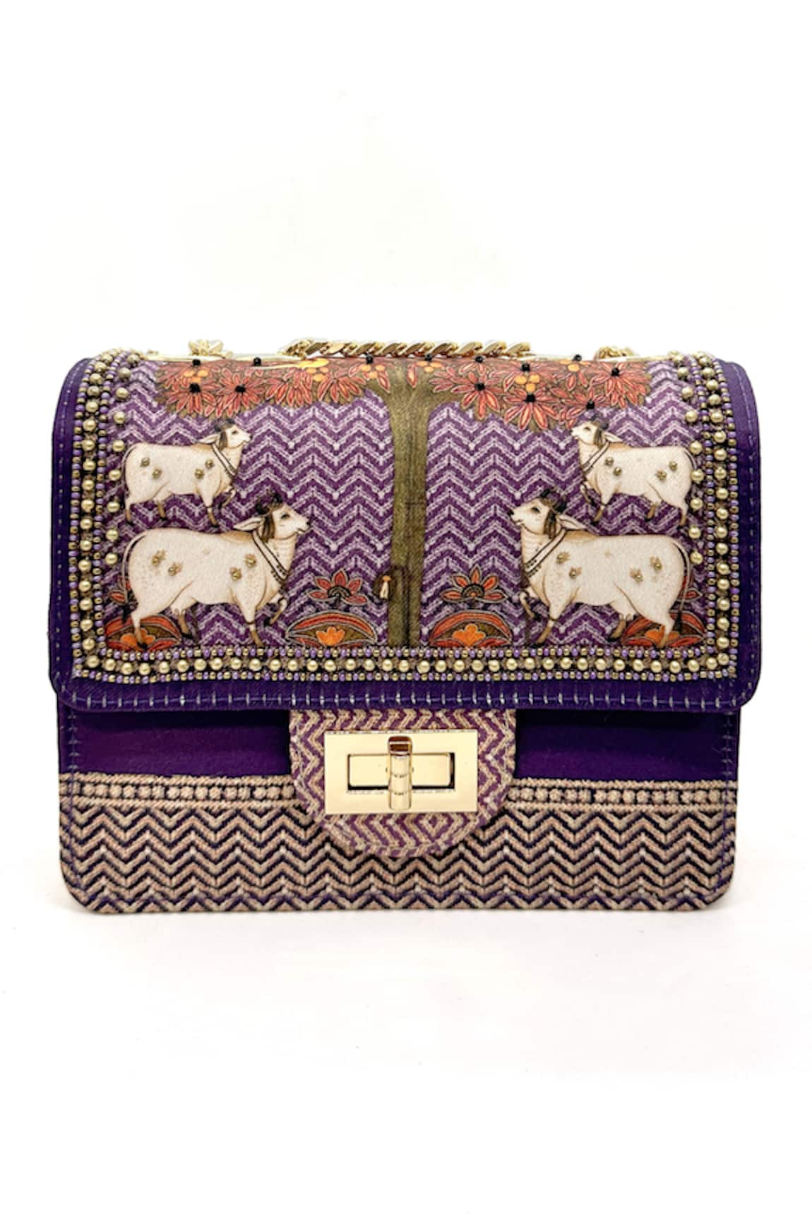 The Garnish Company Khillari Gomata Print Turn Lock Bag