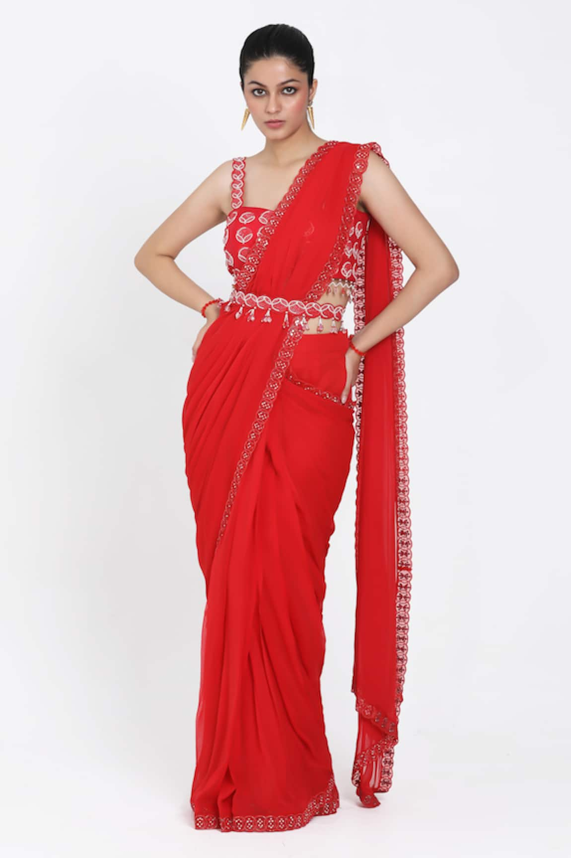 Nitisha Kashyap Official Hand Embroidered Pre-Draped Saree With Blouse