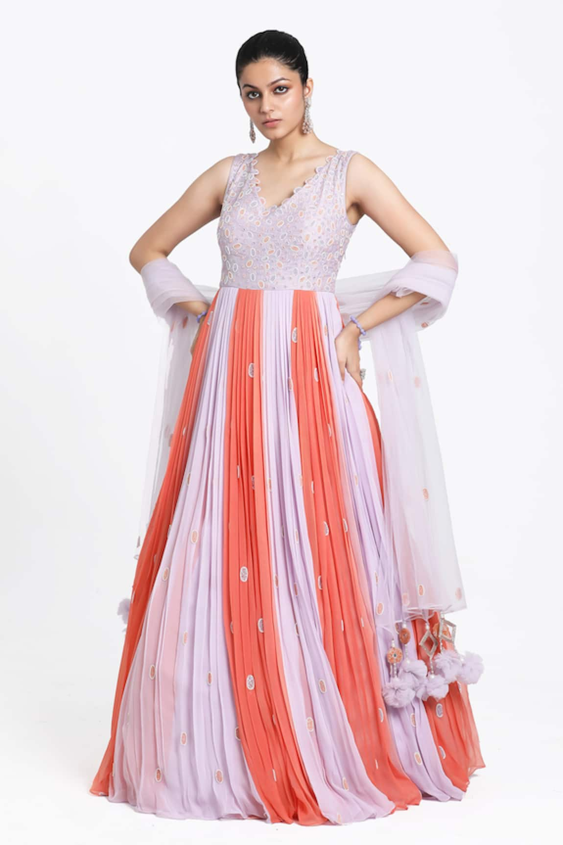 Nitisha Kashyap Official Bead Embroidered Ombre Anarkali With Dupatta