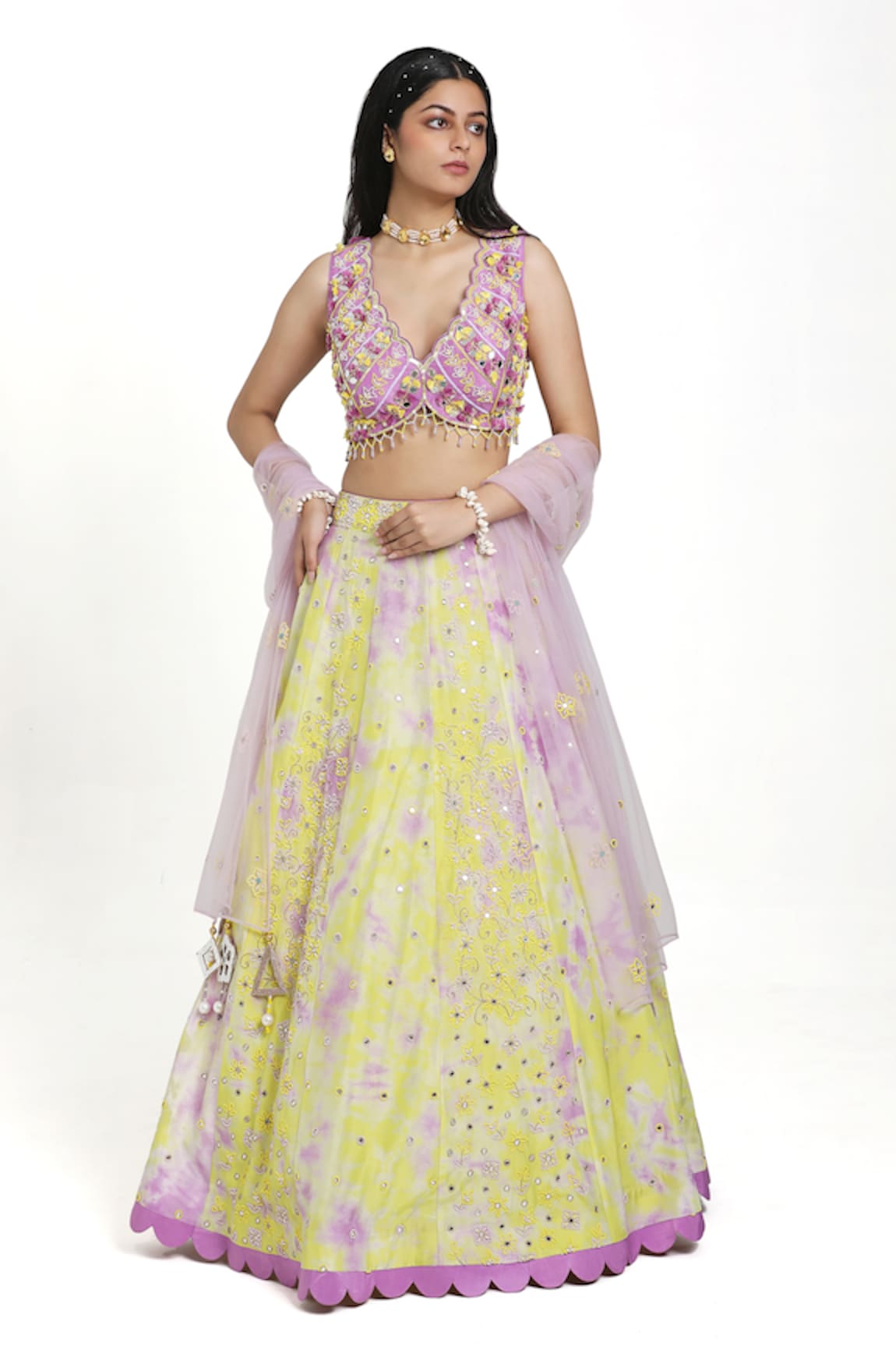 Nitisha Kashyap Official Bead Embroidered Tie-Dye Lehenga Set