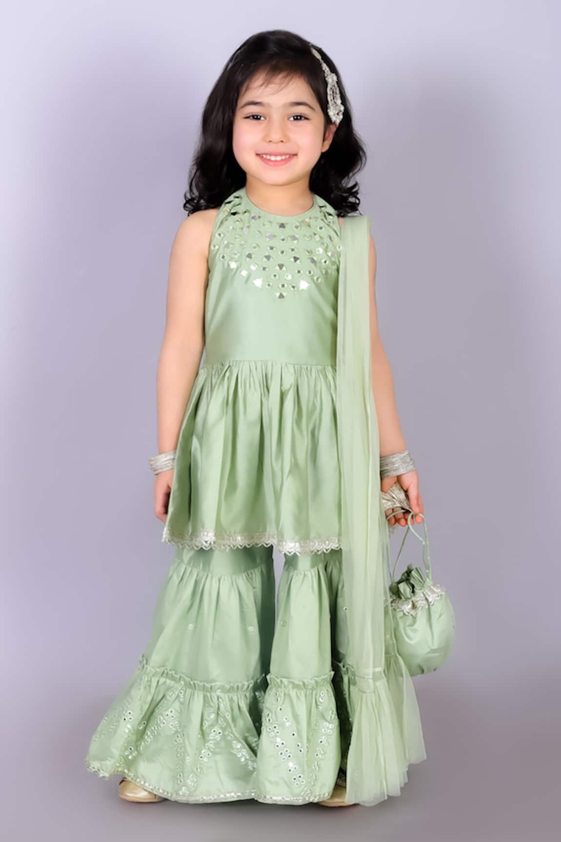 LIL DRAMA Mirror Embroidered Kurta Sharara Set