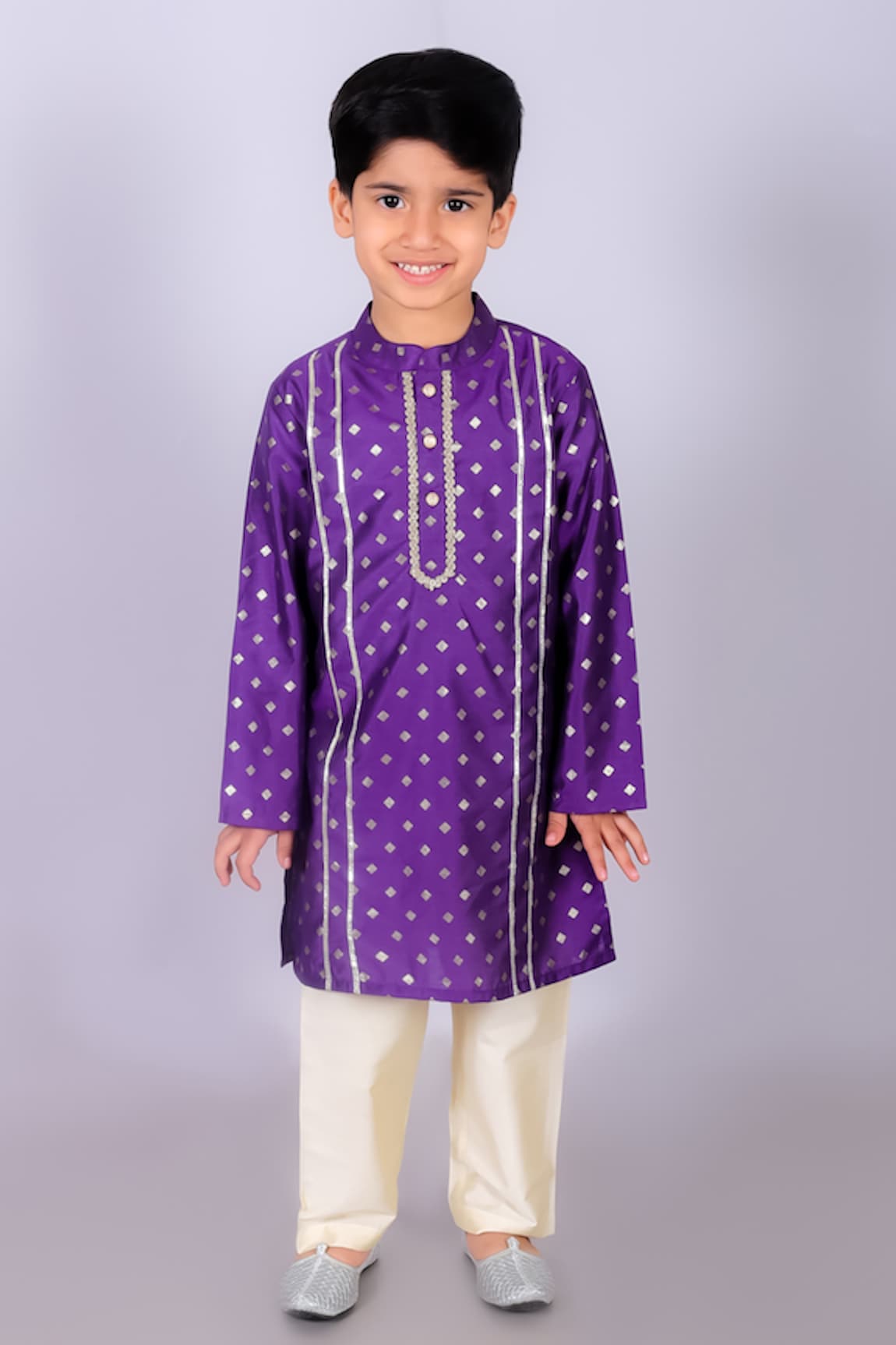 LIL DRAMA Foil Print Gota Lace Embroidered Kurta & Pant Set