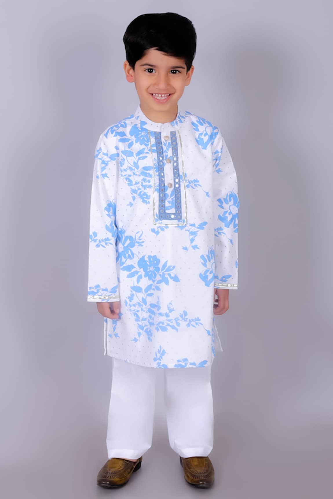 LIL DRAMA Floral Print Mirror Embroidered Kurta & Pant Set