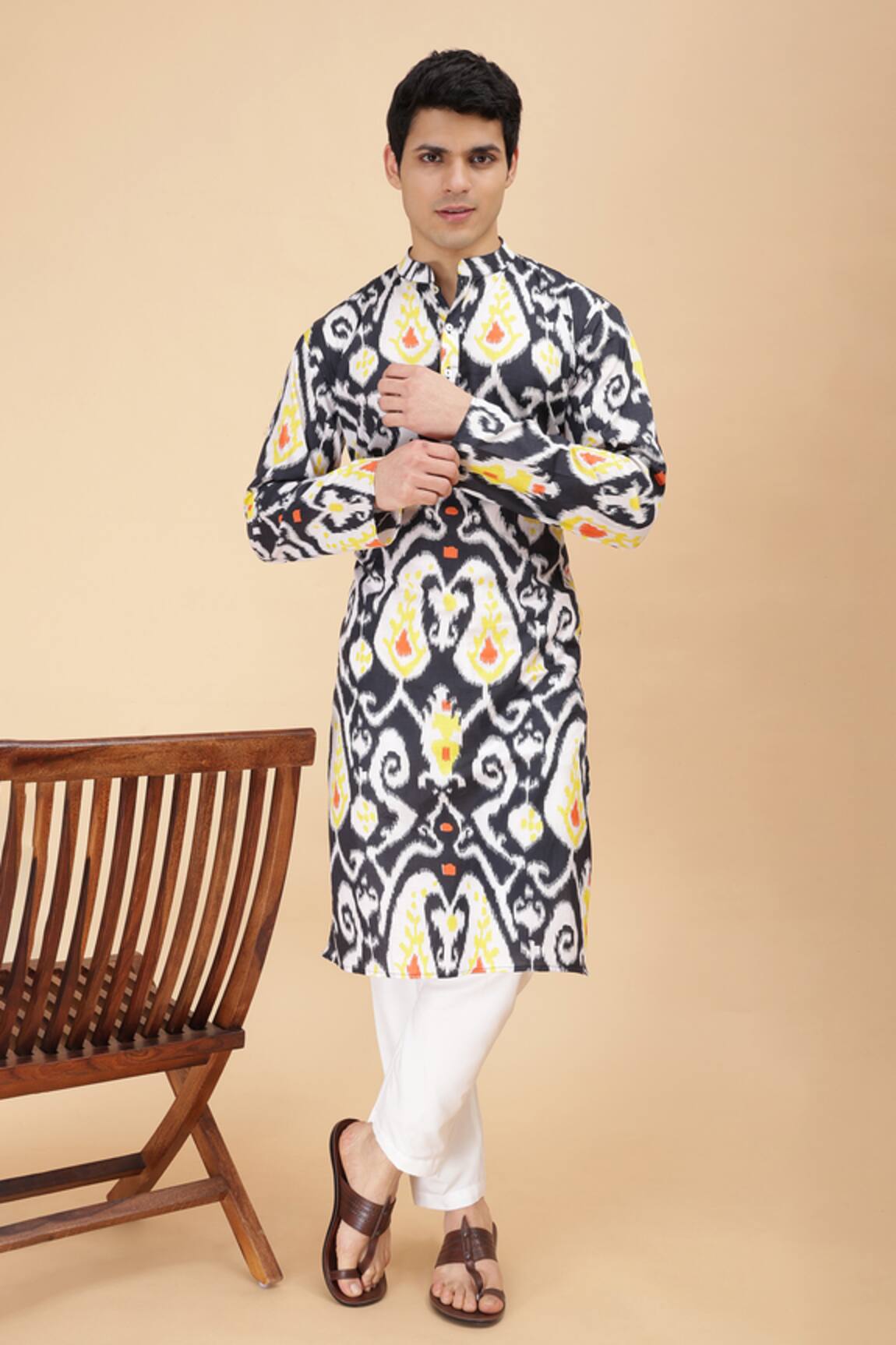 THE COTTON STAPLE Cotton Oxide Ikat Print Kurta