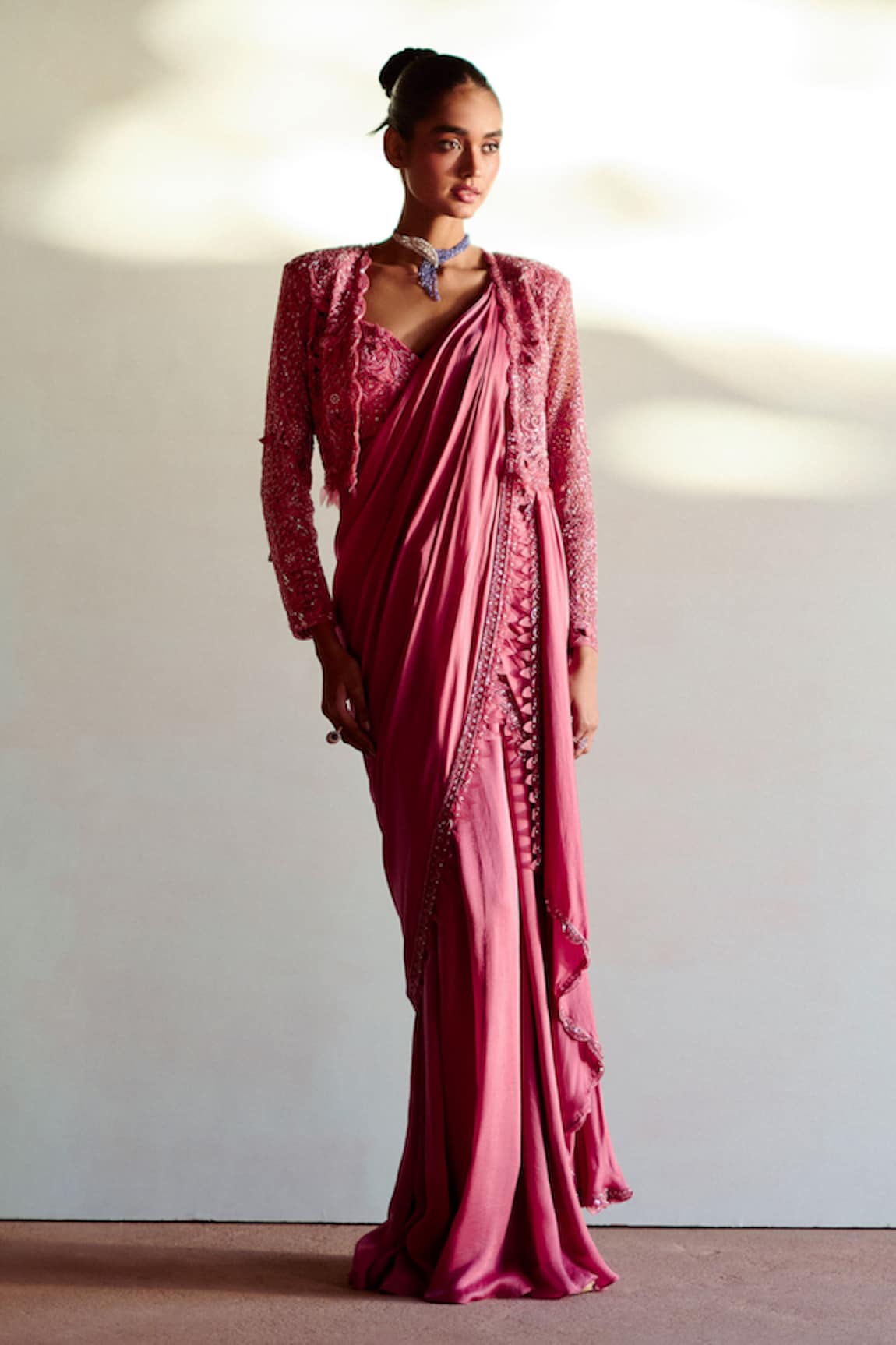 Awigna Aster Embroidered Pre-Draped Saree Set