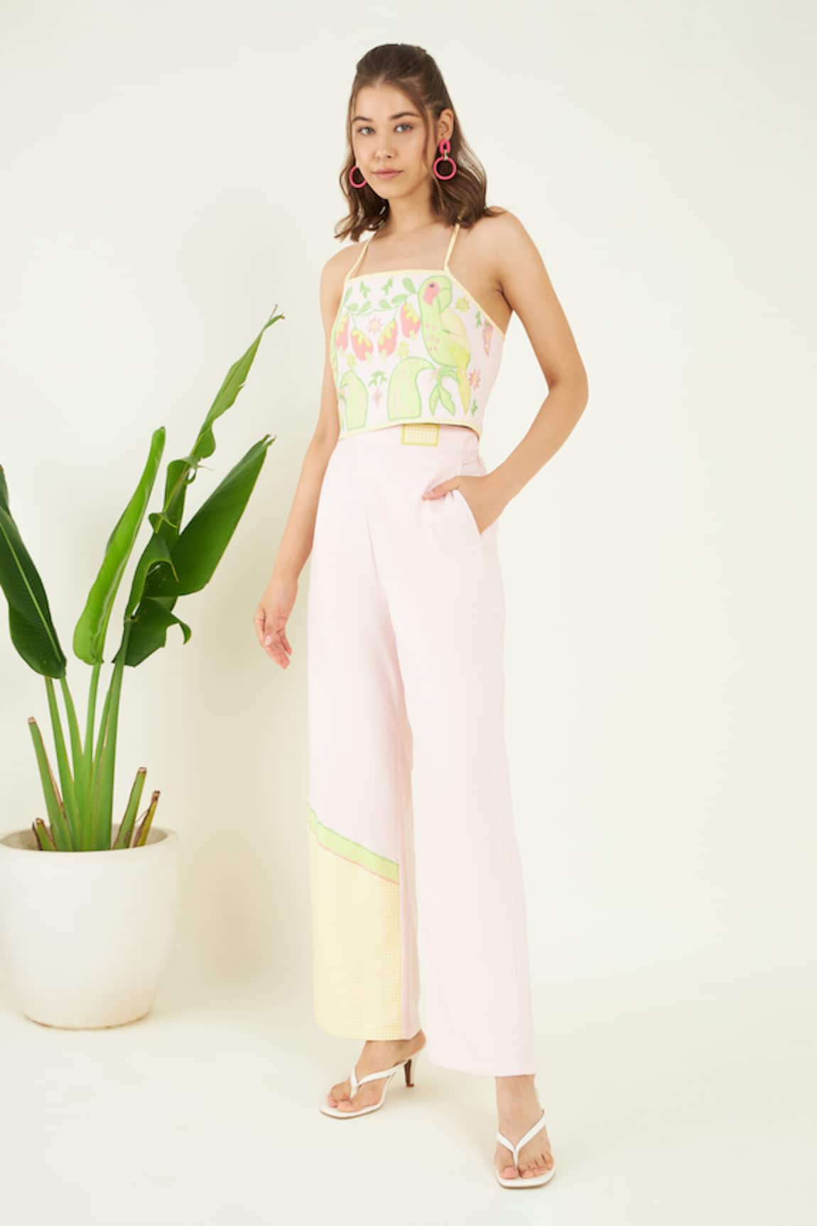 Bohobi Parakeet Patch Embroidered Crop Top With Trouser