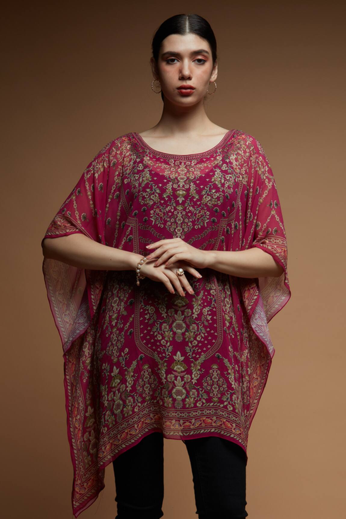 NIRRAAMYAA Flower Mandala Print Asymmetric Kaftan