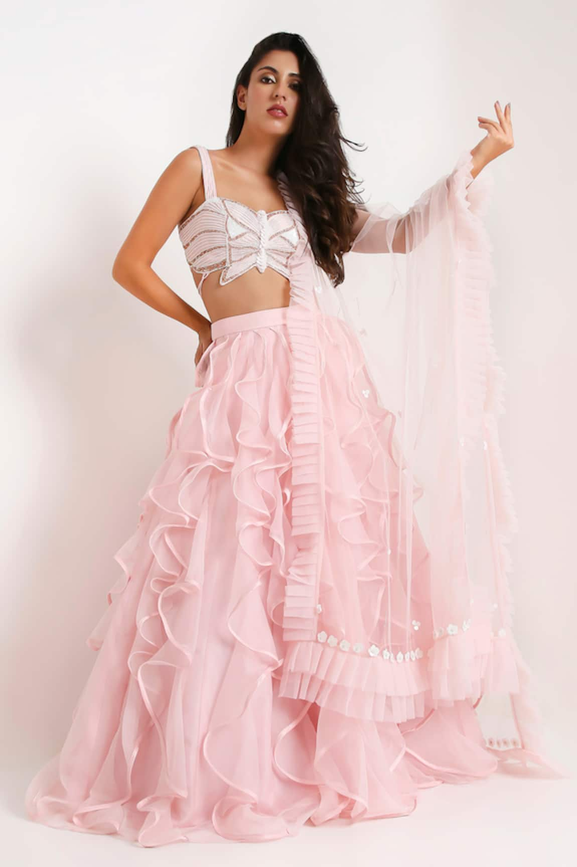 Disha Kahai Monroe Structured Ruffle Lehenga Set