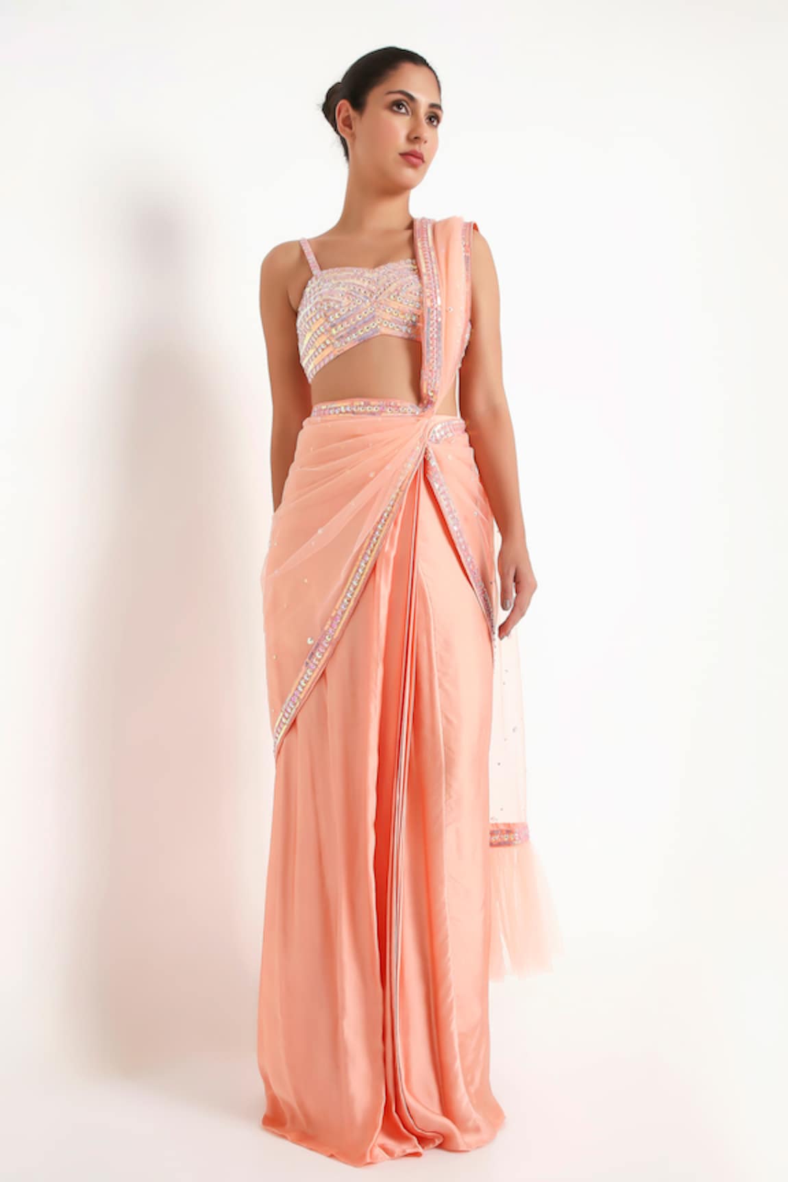 Disha Kahai Tyra Sequin Embellished Pre-Draped Saree With Blouse