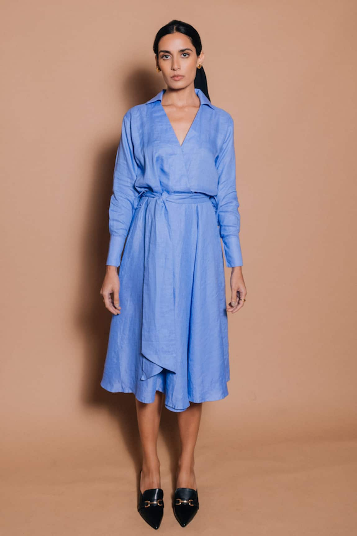 Ojasmé by Sanjana Thapa Rowena Periwinkle Shirt Dress With Belt