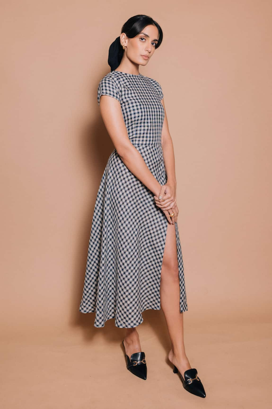 Ojasmé by Sanjana Thapa Roma Checkered Pattern Slit Dress