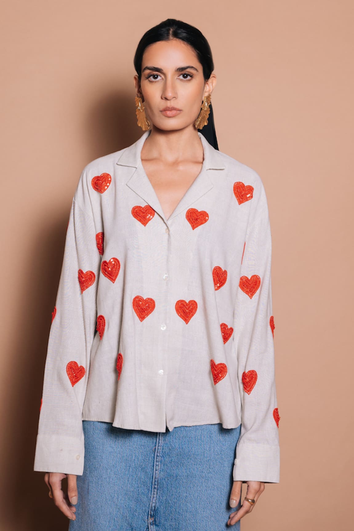 Ojasmé by Sanjana Thapa Heart Hand Embroidered Shirt