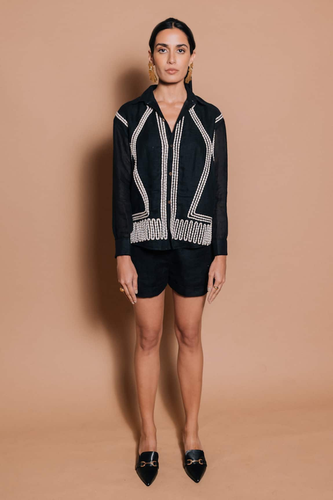 Ojasmé by Sanjana Thapa Neena Embroidered Shirt With Shorts