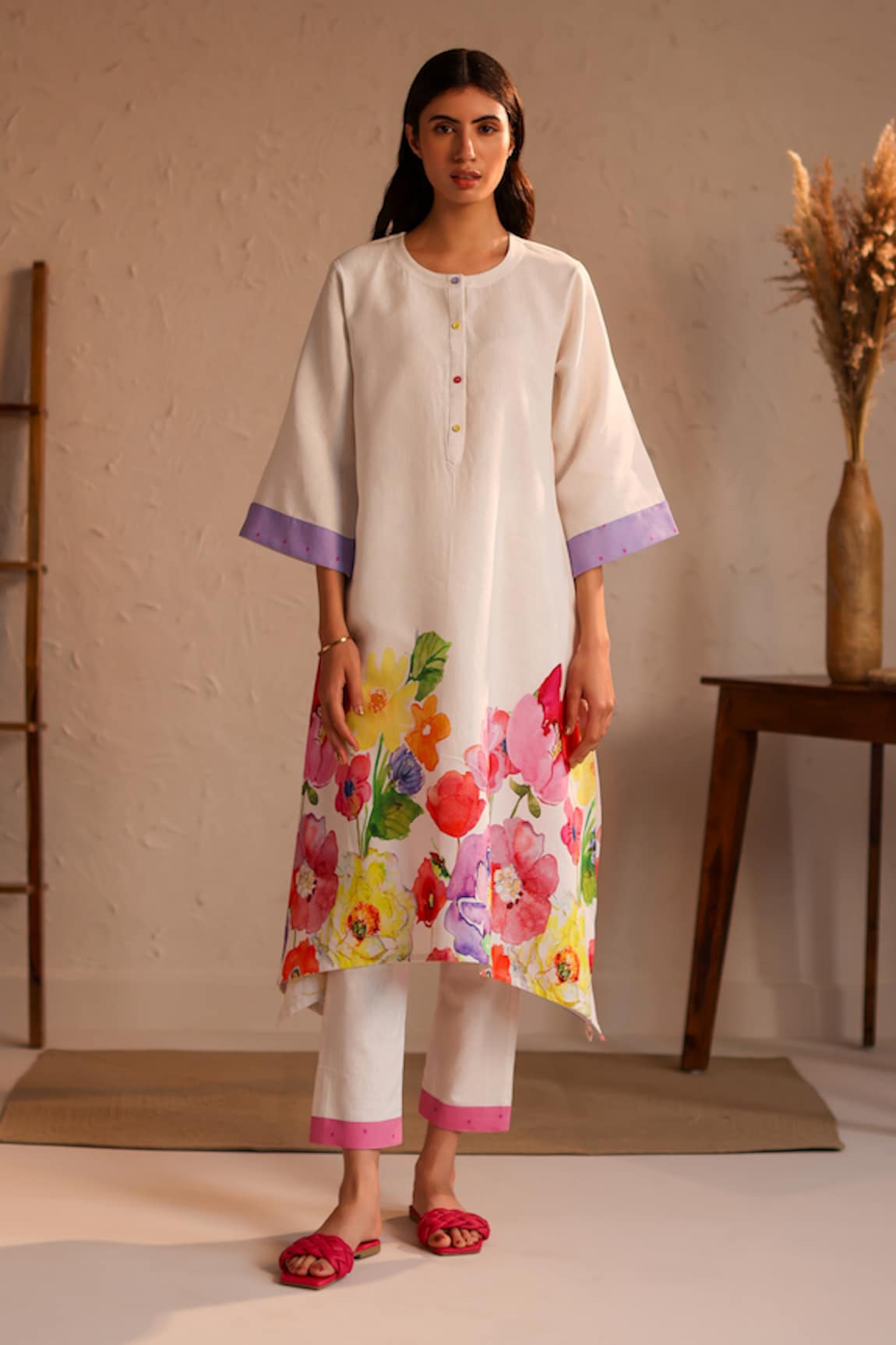 ROZA Florence Water Color Floral Pattern Kurta