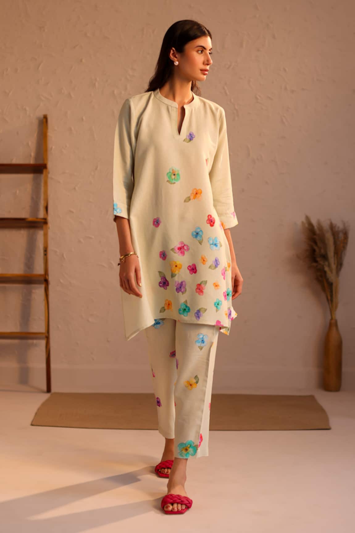 ROZA Limoncello Flower Pattern Linen Pant