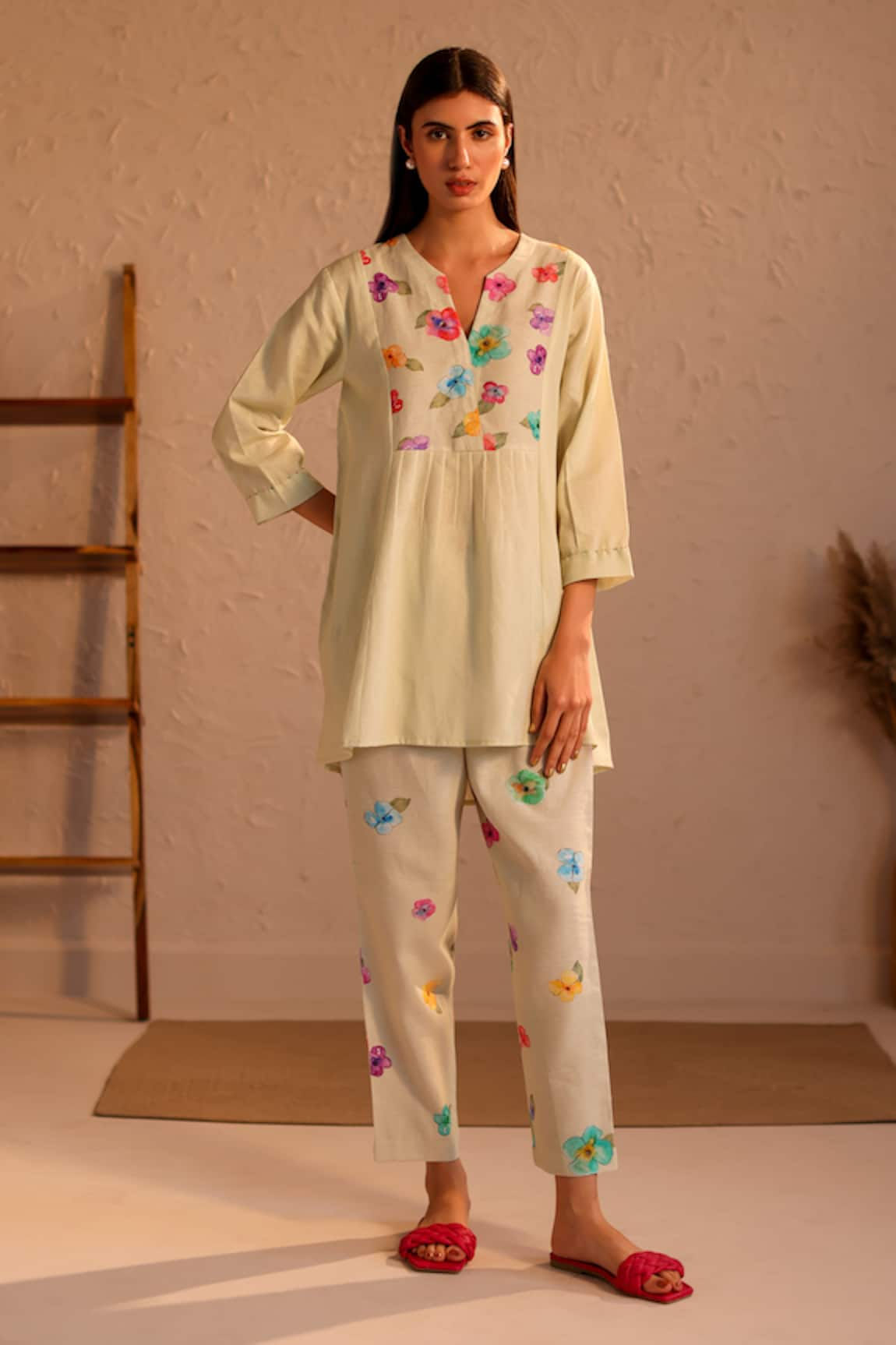 ROZA Limoncello Flower Pattern Linen Tunic