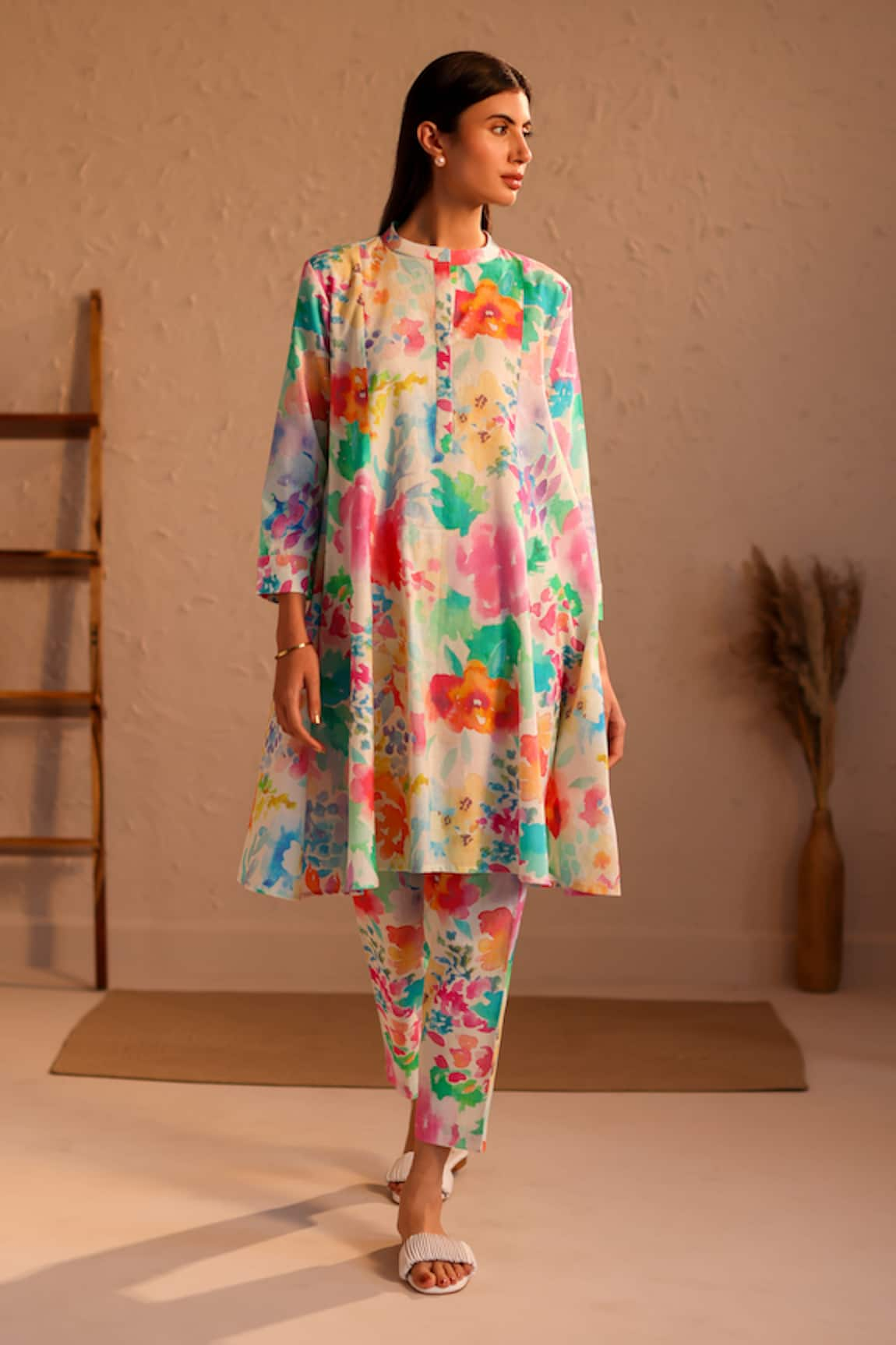 ROZA Venice Linen Flower Print Tunic With Pant