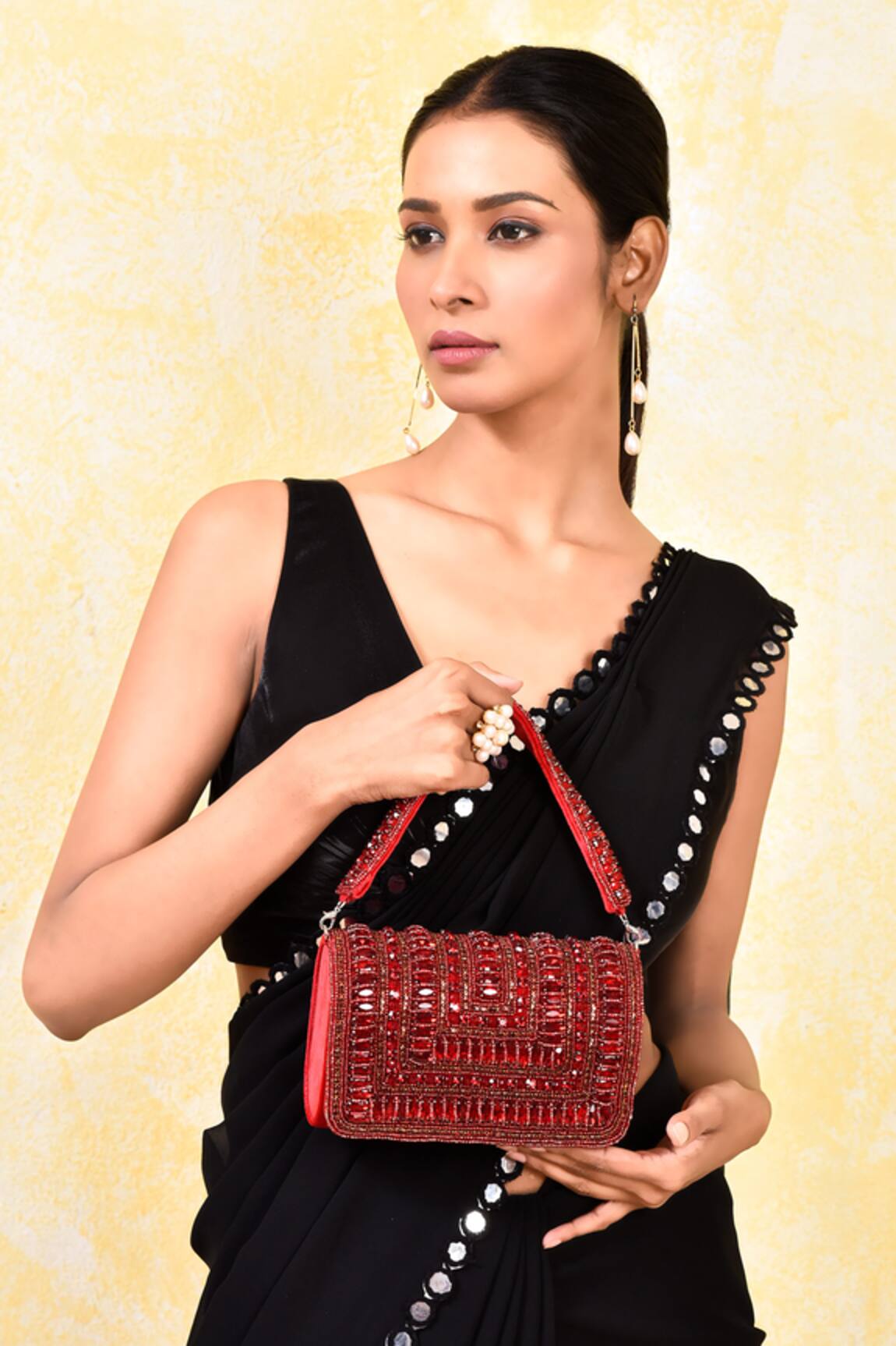 House of Webhin Stone Embellished Flap Bag With Handle 