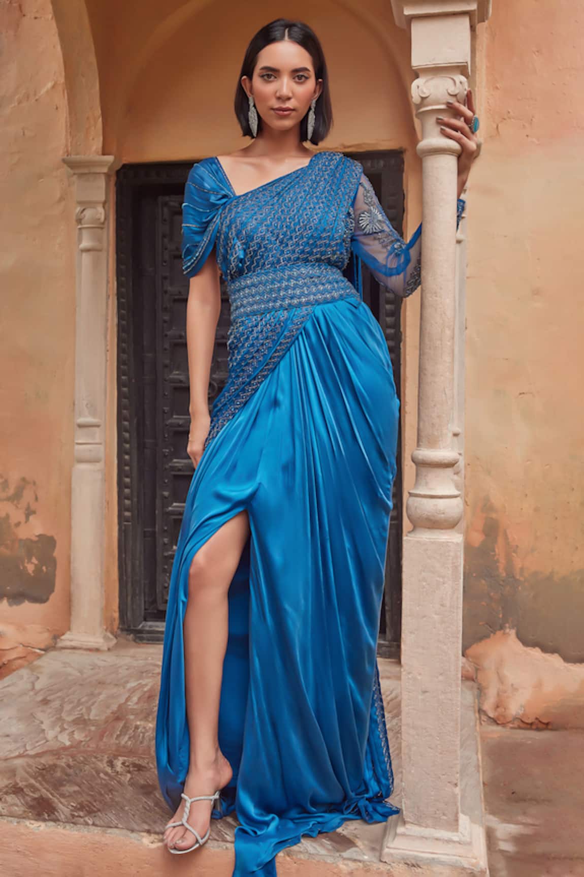 Label RSD Bead Embellished Saree Gown