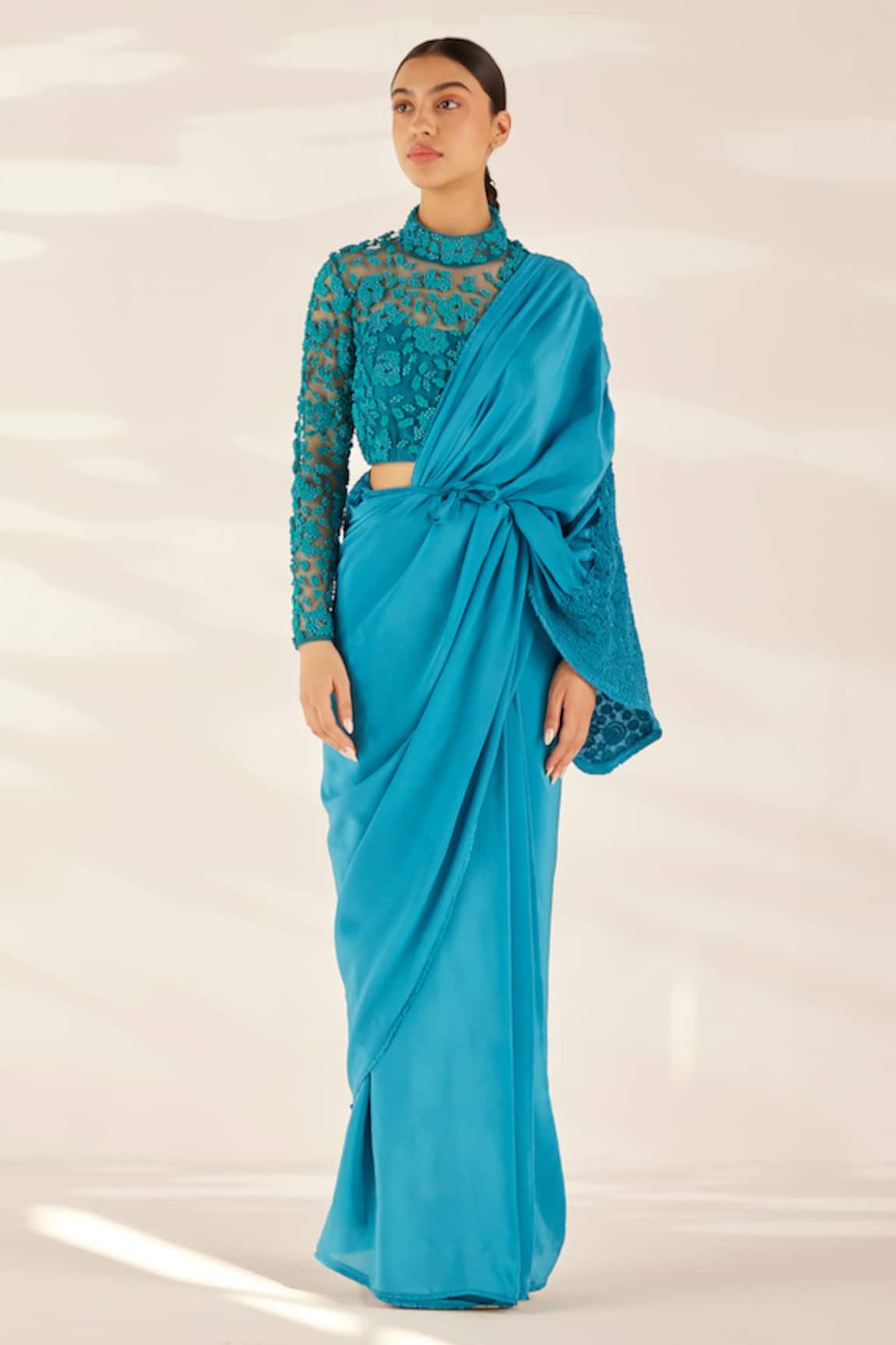 Ilk Silk Smocked Saree With Bead Embellished Blouse