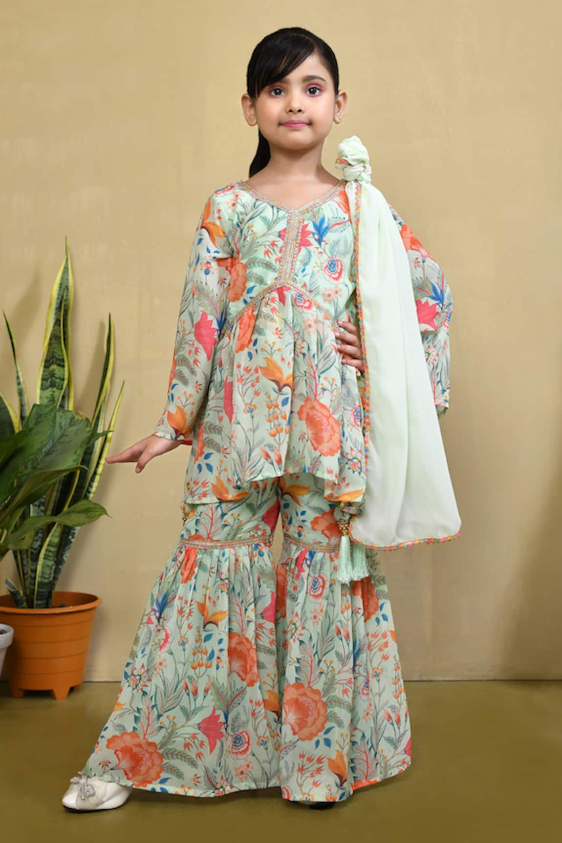 Banana Bee Garden Print Kurta Gharara Set