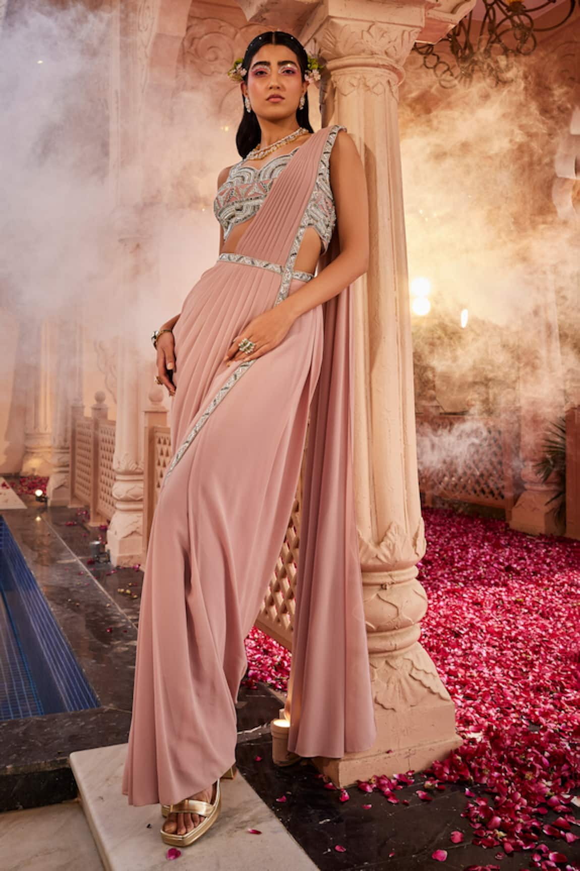 Kaaisha by Shalini Border Embellished Pre-Draped Saree With Blouse