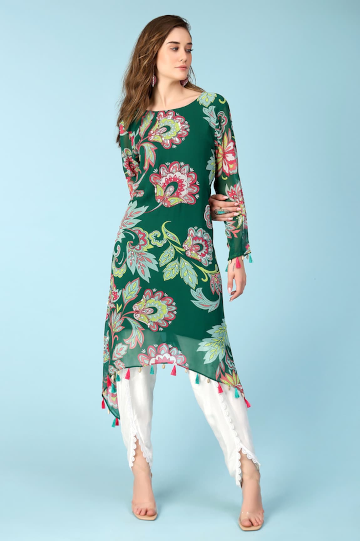 Sajeda A Lehry Ananya Floral Print Kurta & Dhoti Pant Set