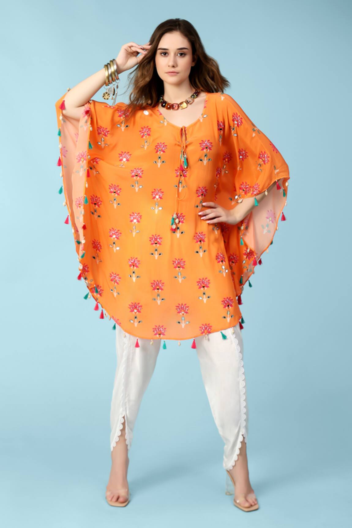 Sajeda A Lehry Crystal Printed Kaftan With Dhoti Pant