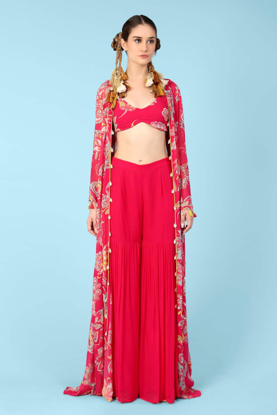 Sajeda A Lehry Julia Floral Print Jacket Sharara Set