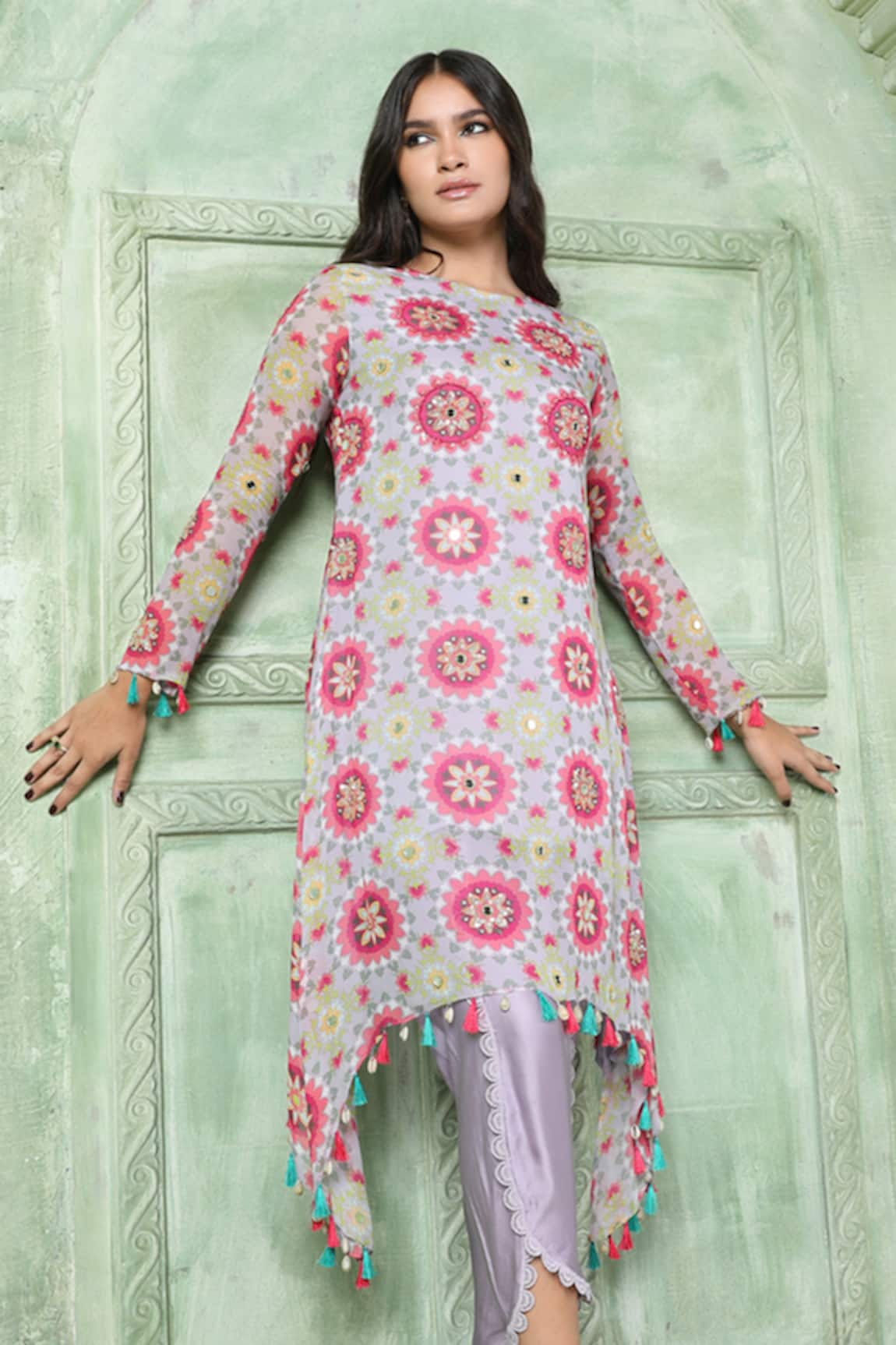 Sajeda A Lehry Tara Mandala Print Kurta & Dhoti Pant Set 