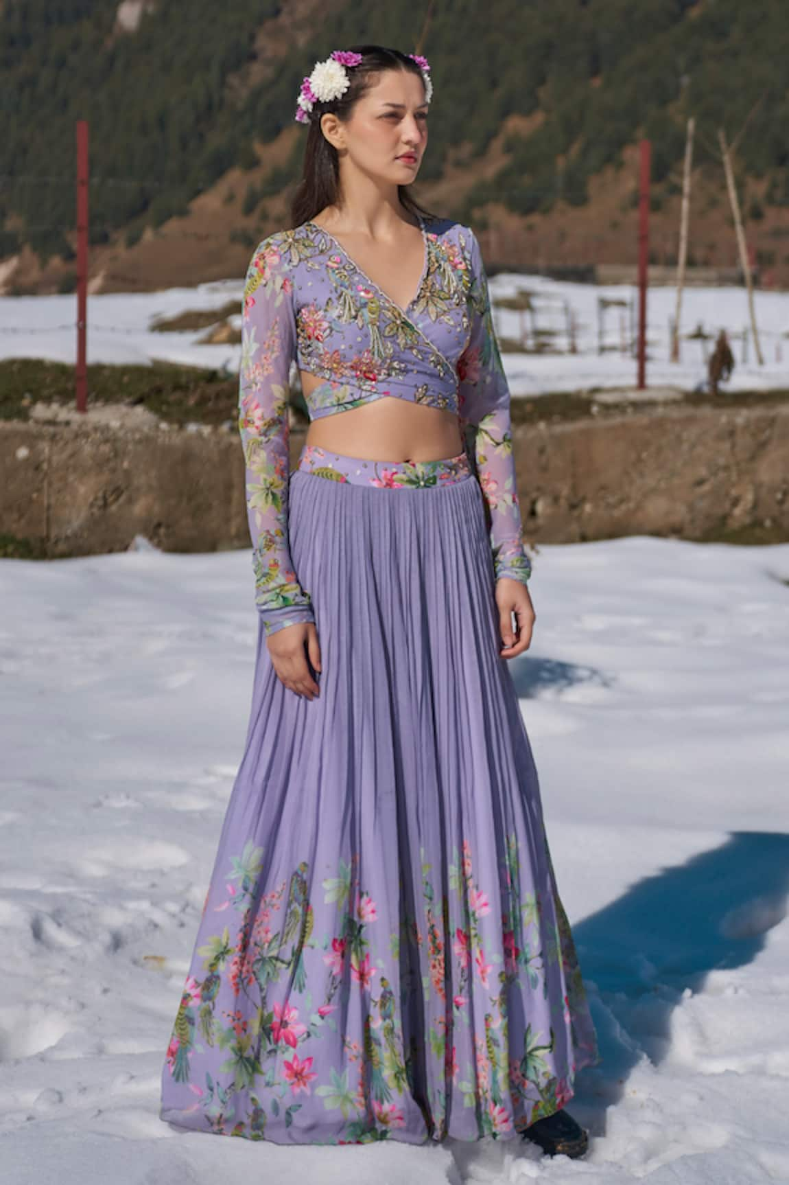 Nea by Nikita Tiwari Guldasta Hand Embroidery Wrap Blouse With Lehenga