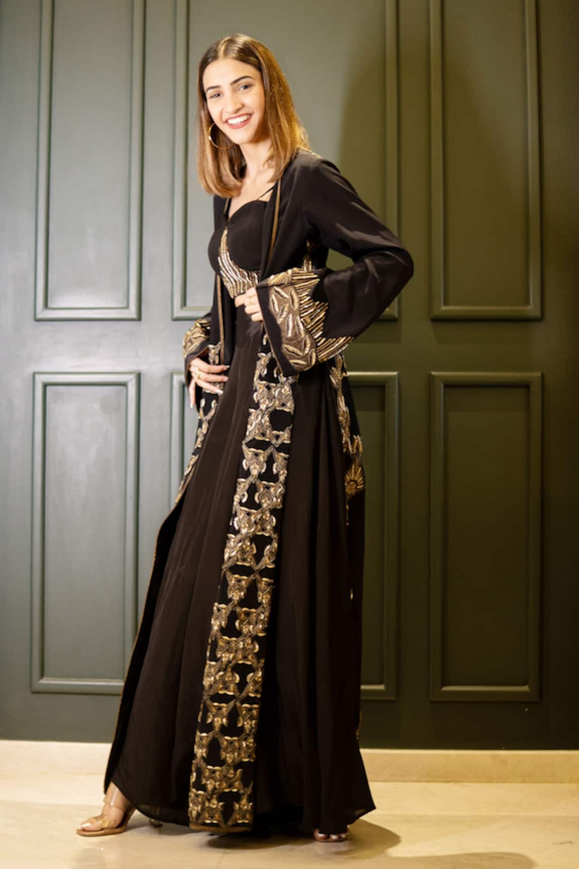 Shreeka Geometric Embroidered Jacket Palazzo Set