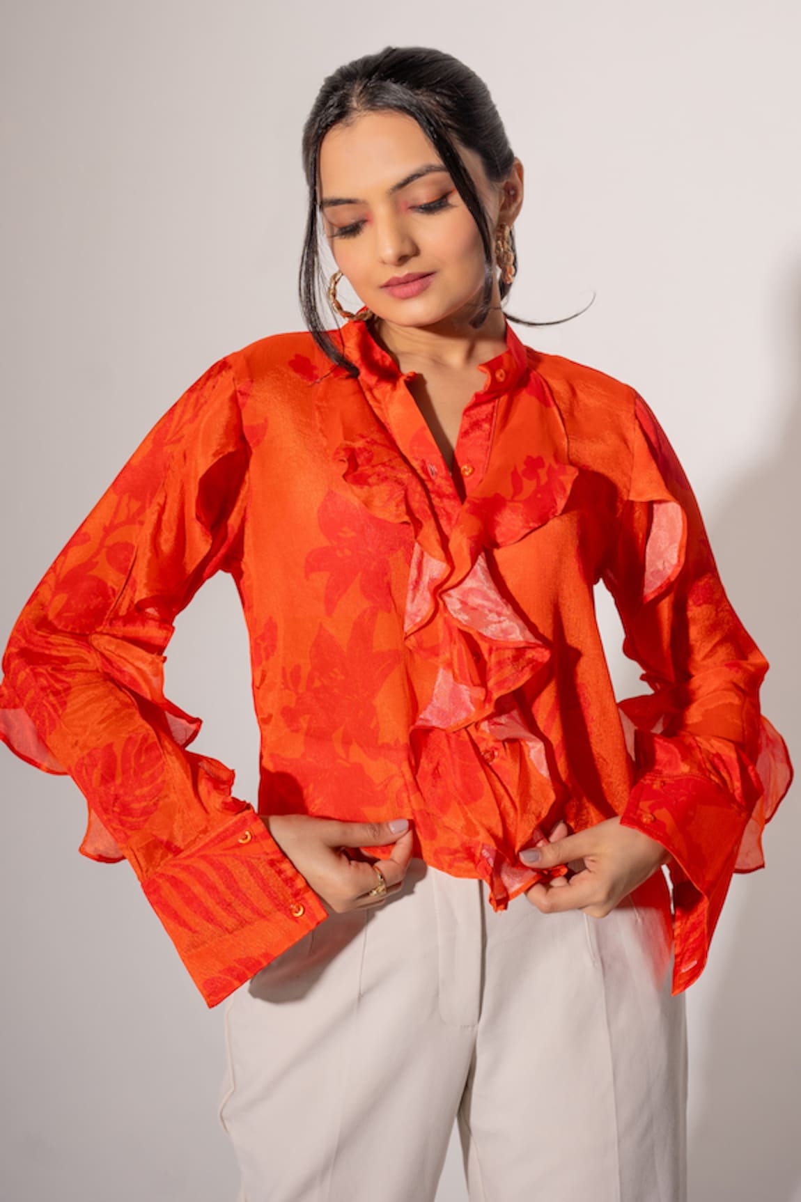 saangi by shubhangi Florence Print Ruffle Shirt