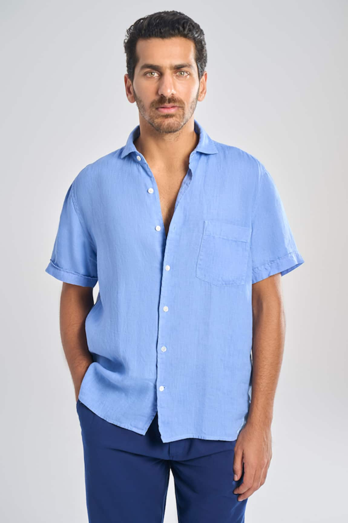 Terra Luna Cutaway Collar Linen Plain Shirt