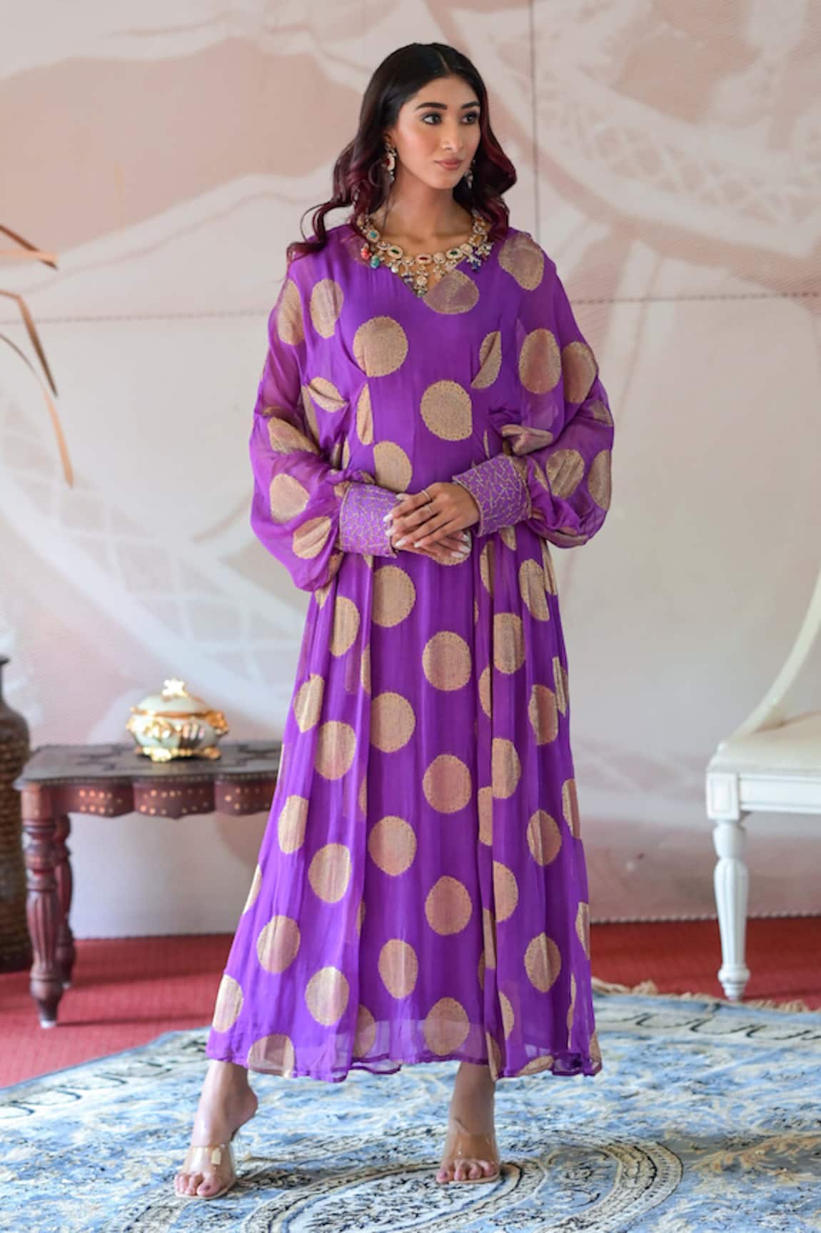 Farha Syed Flower Woven Kaftan Dress 